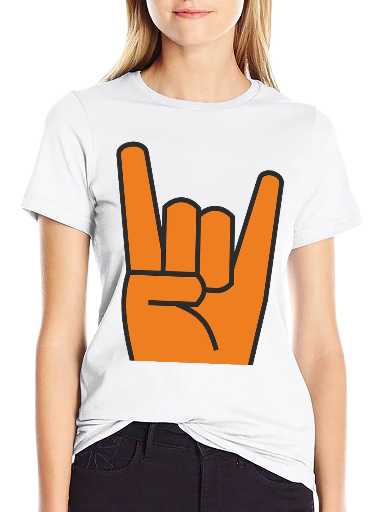 Rock On T-Shirt - Bold Orange Hand Graphic