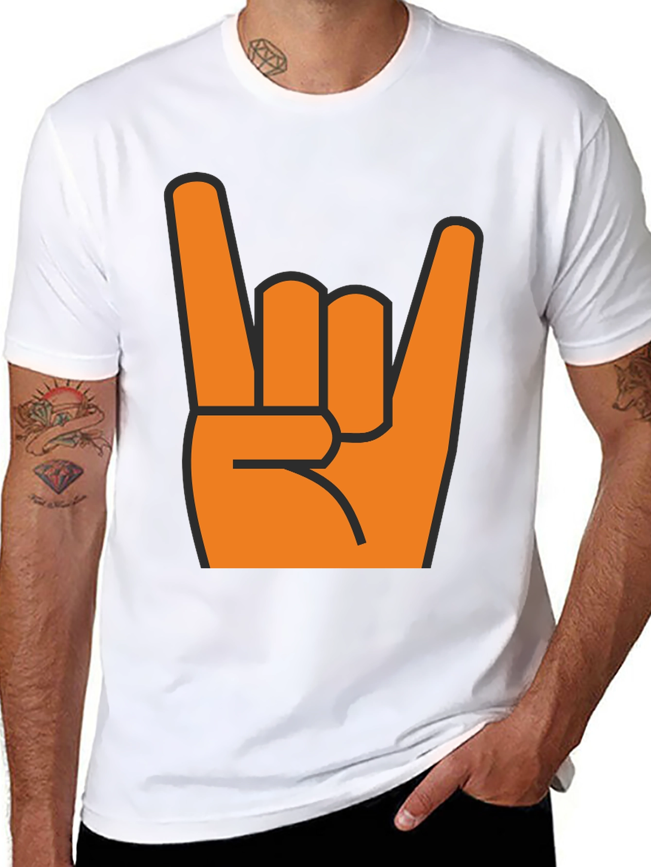 Rock On T-Shirt - Bold Orange Hand Graphic