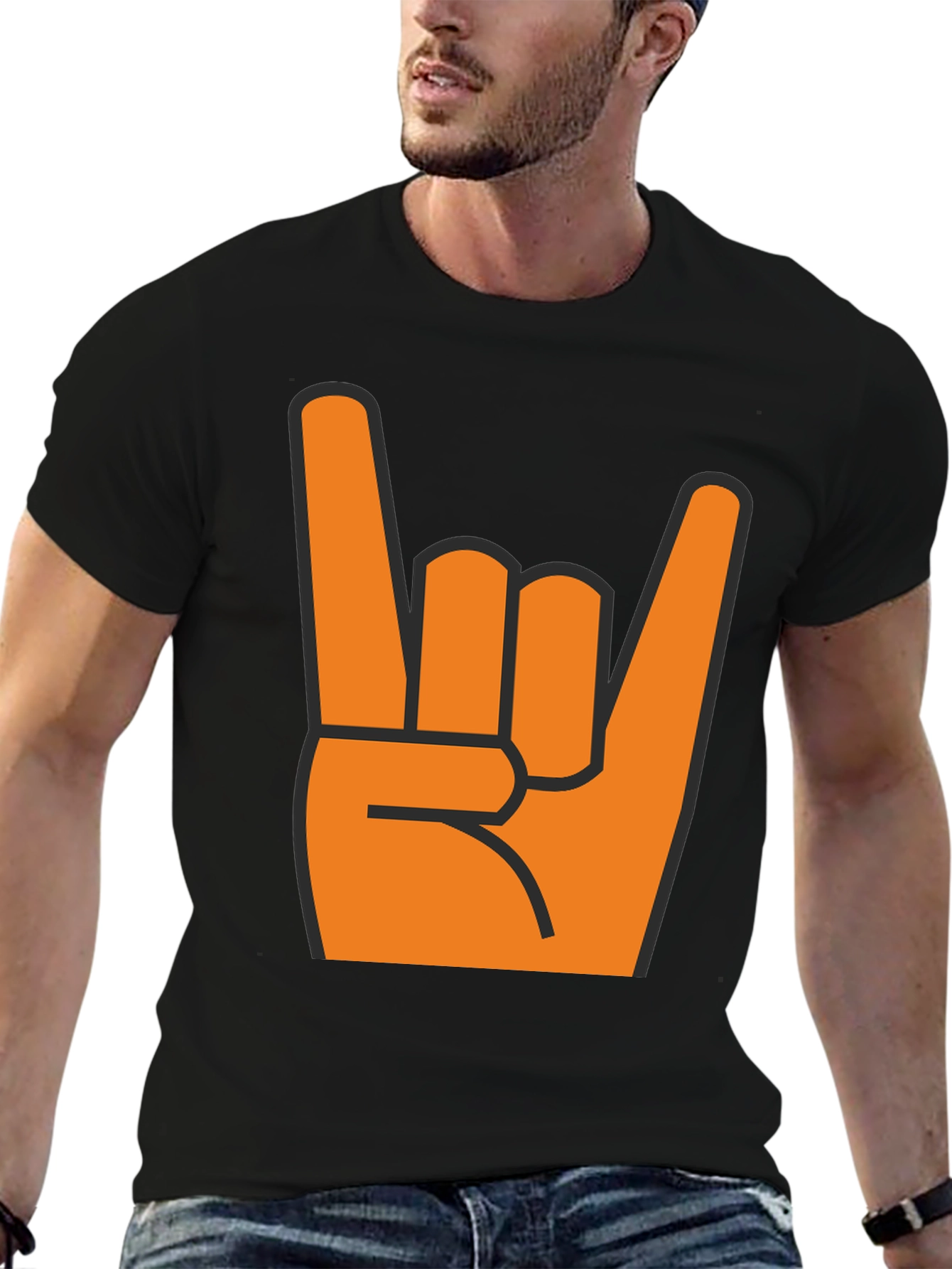Rock On T-Shirt - Bold Orange Hand Graphic