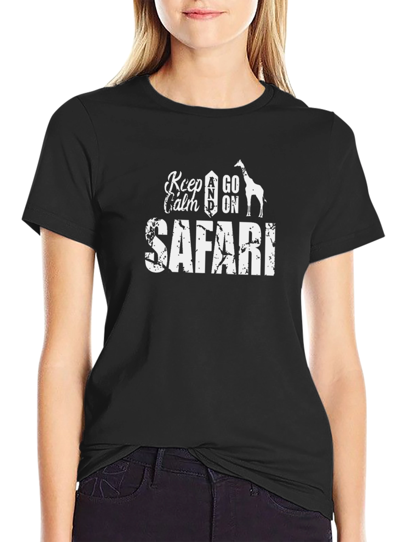 Keep Calm Go On Safari Black T-Shirt