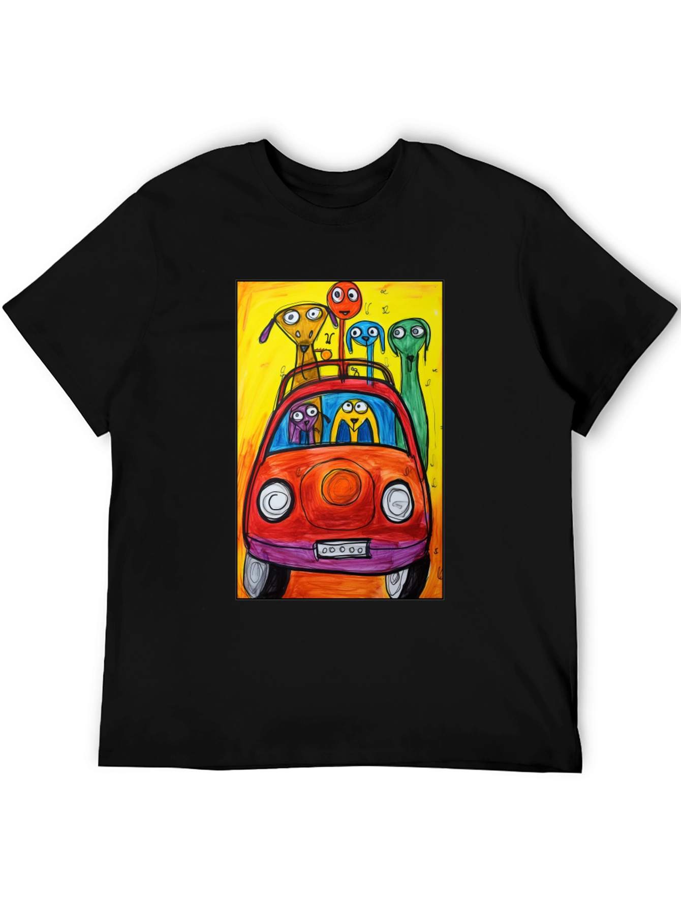 Cartoon Car Ride T-Shirt - Quirky Art Tee
