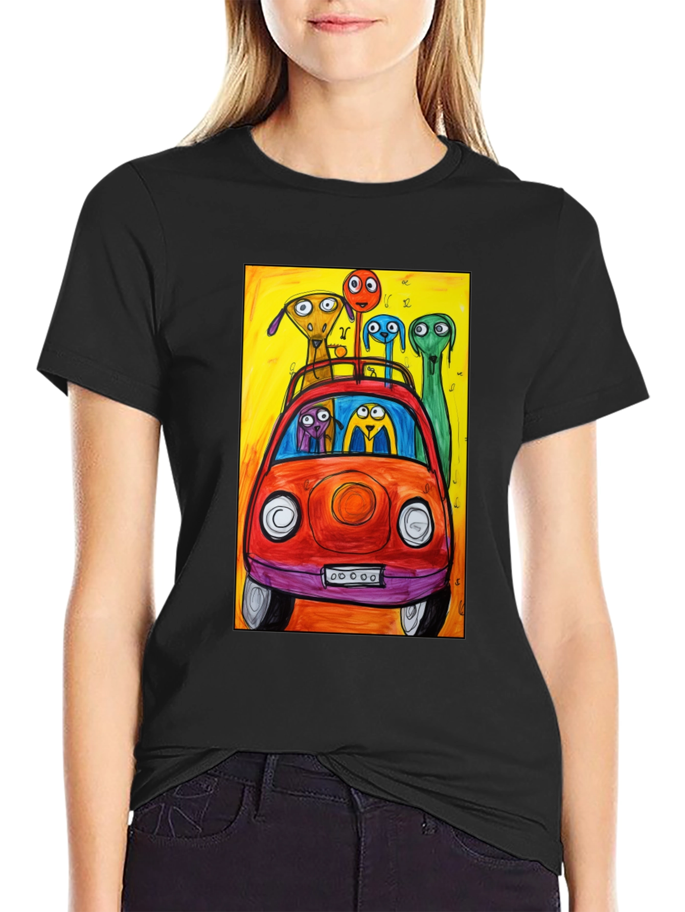 Cartoon Car Ride T-Shirt - Quirky Art Tee