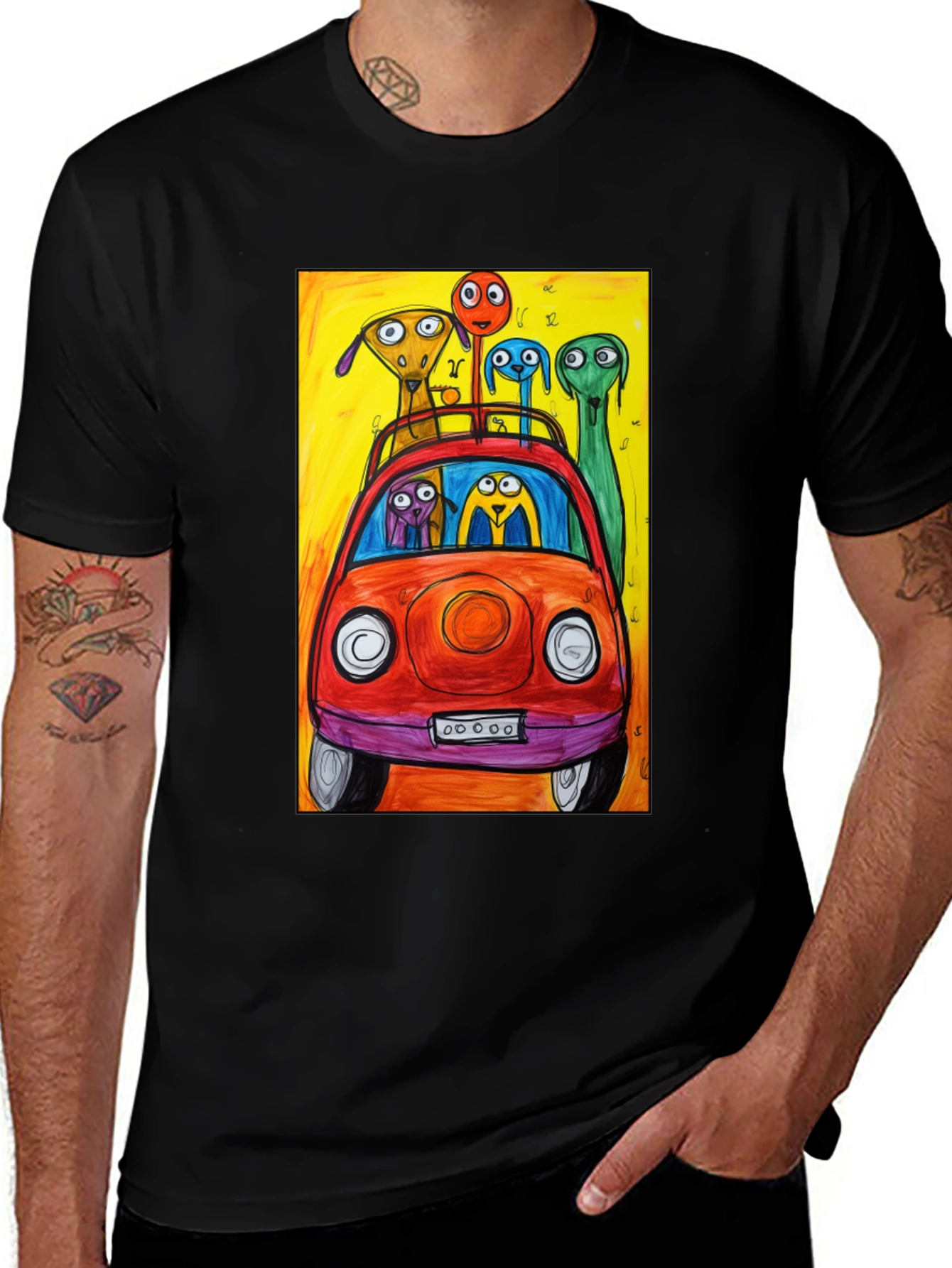 Cartoon Car Ride T-Shirt - Quirky Art Tee