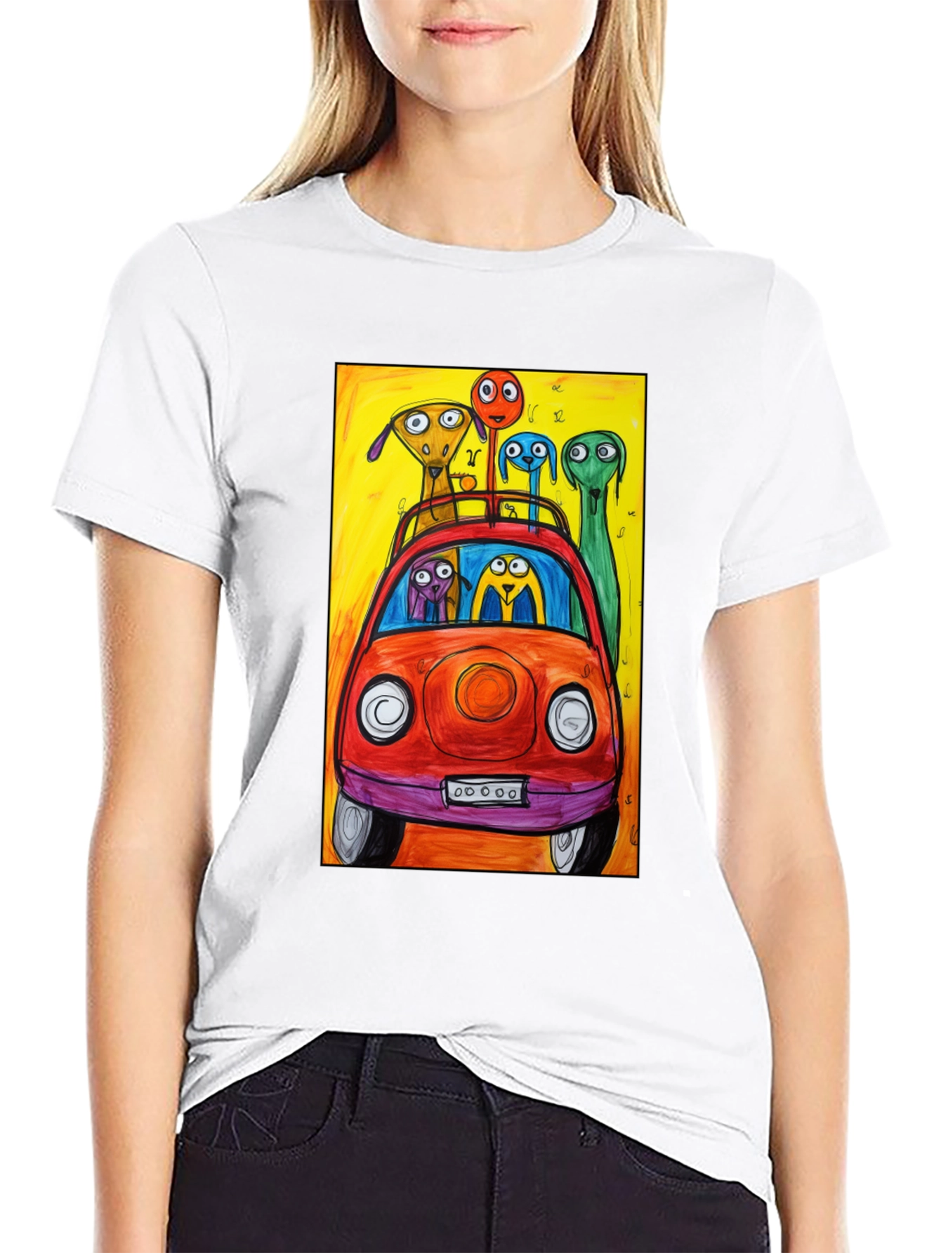 Cartoon Car Ride T-Shirt - Quirky Art Tee