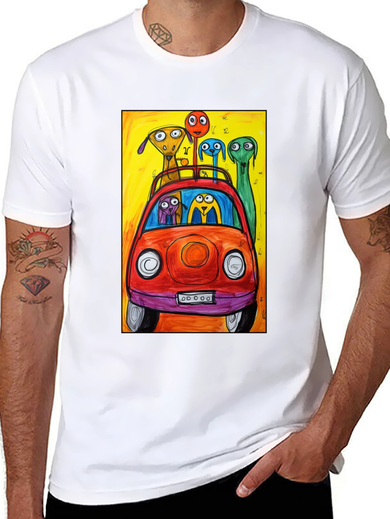 Cartoon Car Ride T-Shirt - Quirky Art Tee