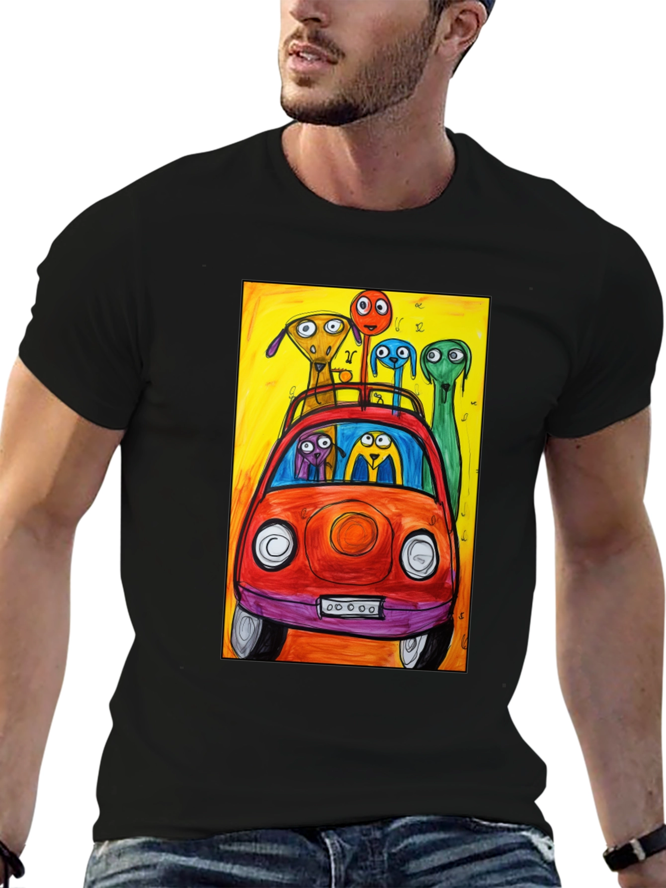 Cartoon Car Ride T-Shirt - Quirky Art Tee