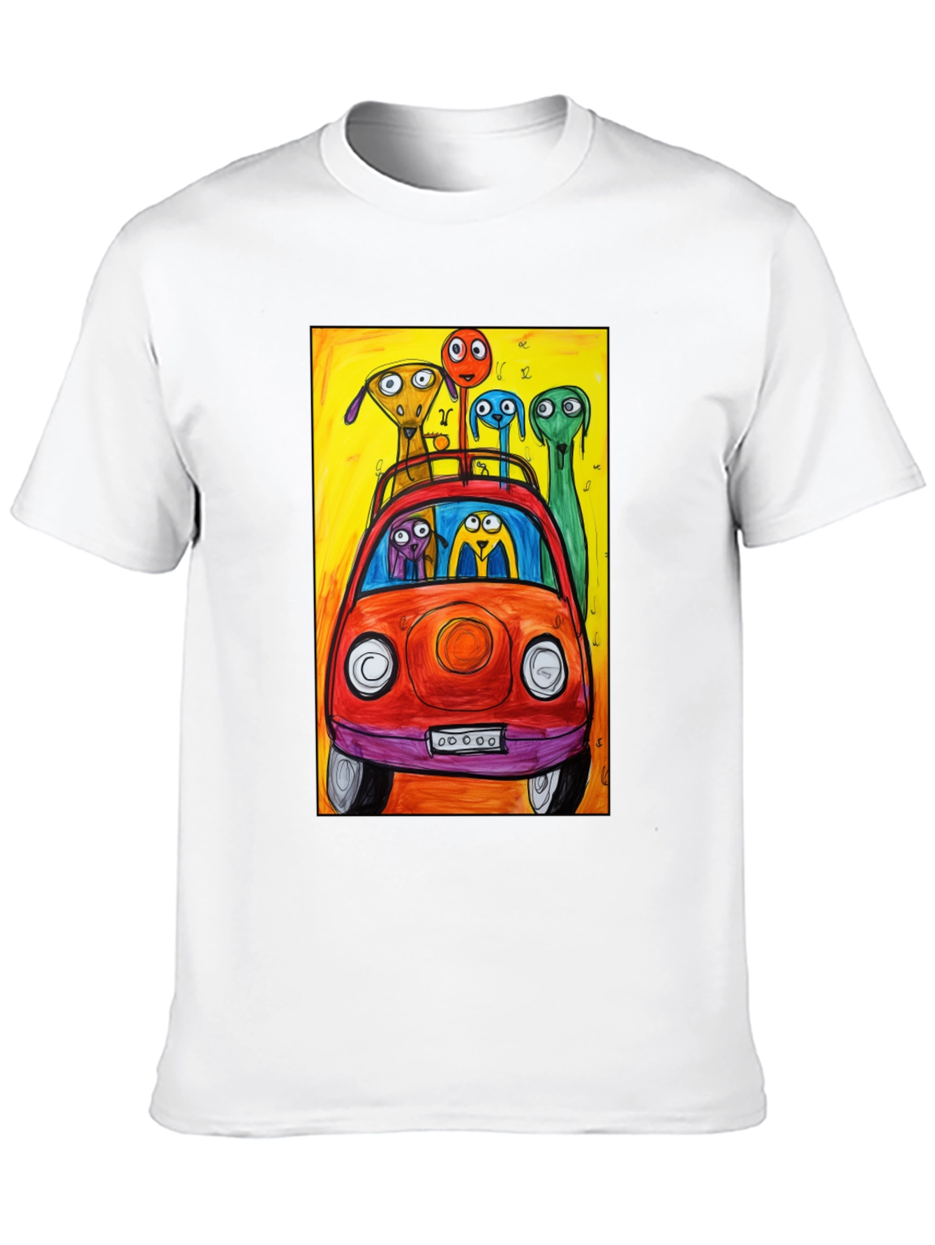 Cartoon Car Ride T-Shirt - Quirky Art Tee