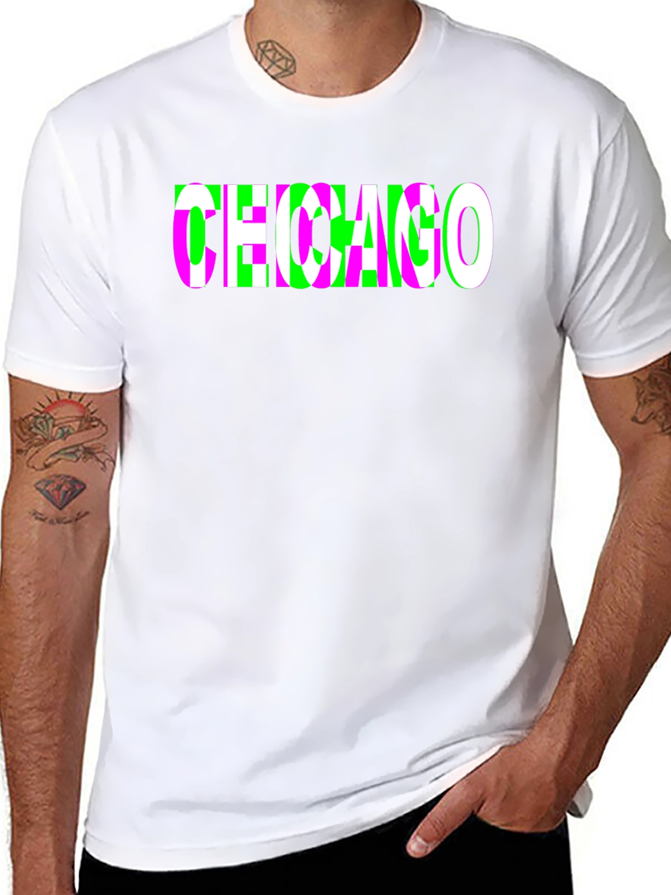 Chicago Glitch Graphic T-Shirt - Black Crew Neck