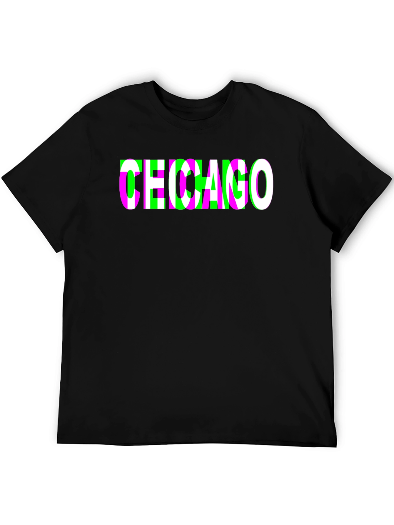 Chicago Glitch Graphic T-Shirt - Black Crew Neck
