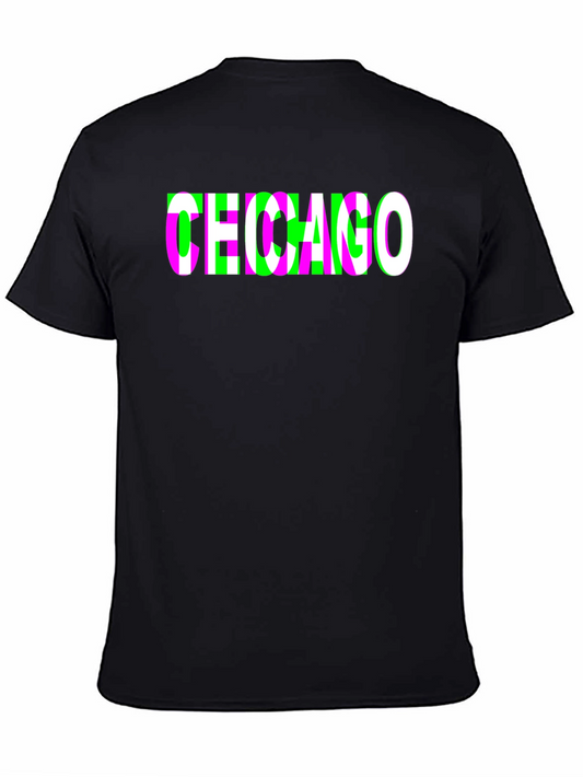 Chicago Glitch Graphic T-Shirt - Black Crew Neck