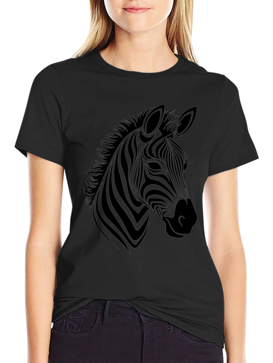 Stylish Zebra Graphic Tee - Black Cotton Blend