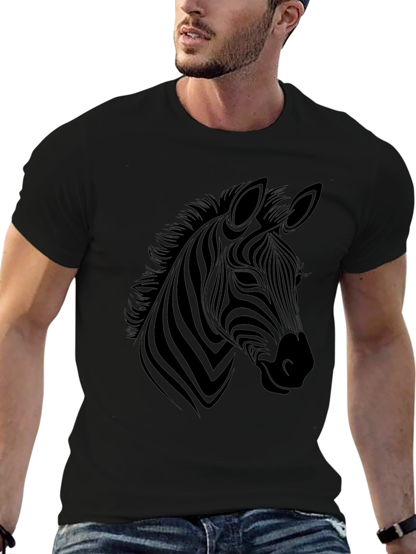 Stylish Zebra Graphic Tee - Black Cotton Blend
