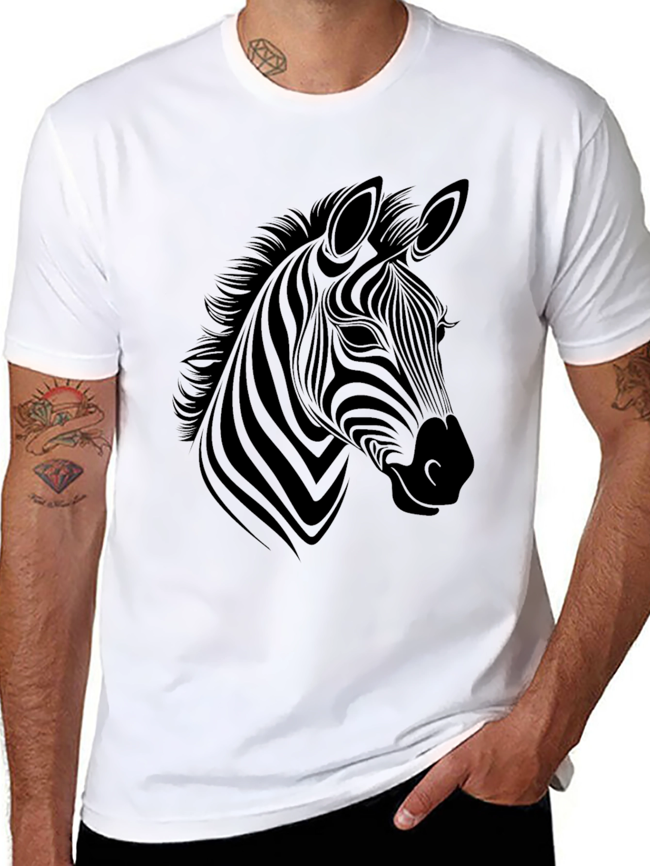 Stylish Zebra Graphic Tee - Black Cotton Blend