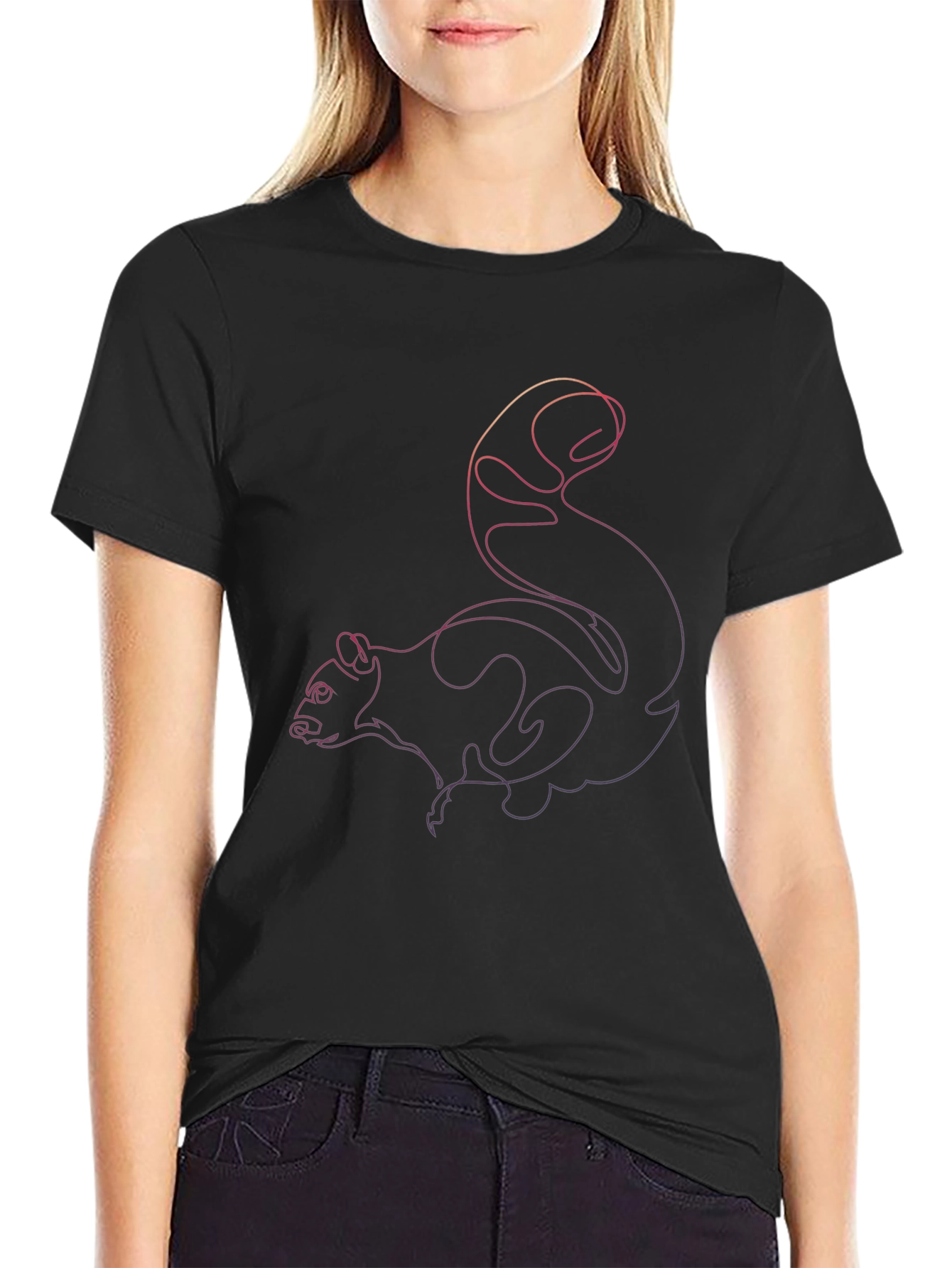 Squirrel Line Art Graphic Tee - Black Unisex T-Shirt