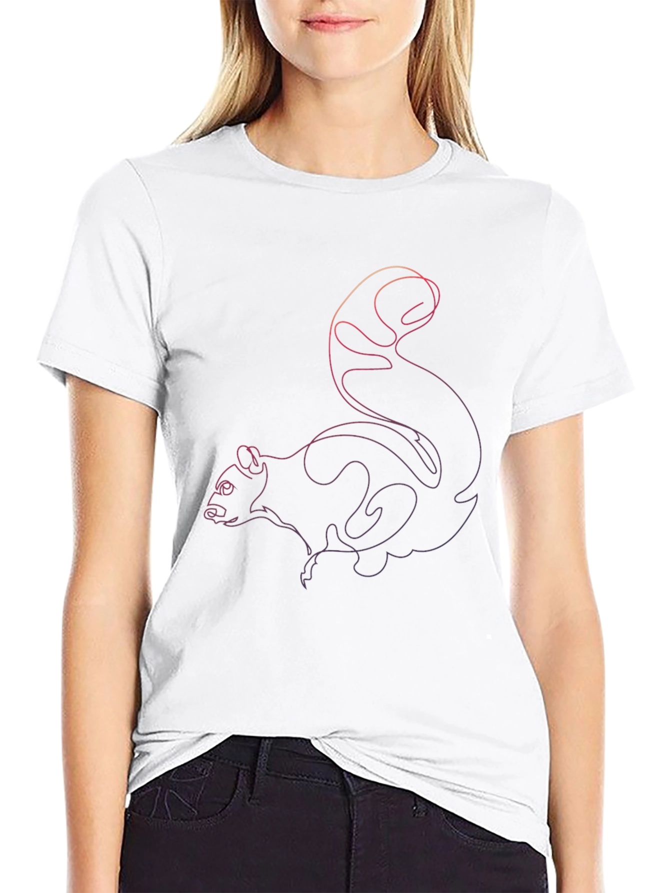 Squirrel Line Art Graphic Tee - Black Unisex T-Shirt