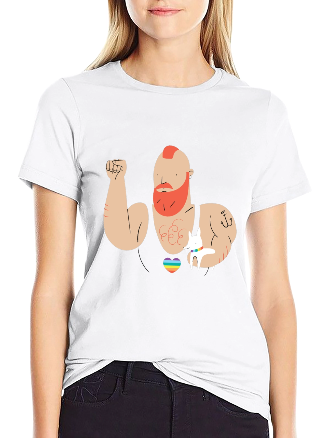 Rainbow Heart Muscle Man Graphic T-Shirt