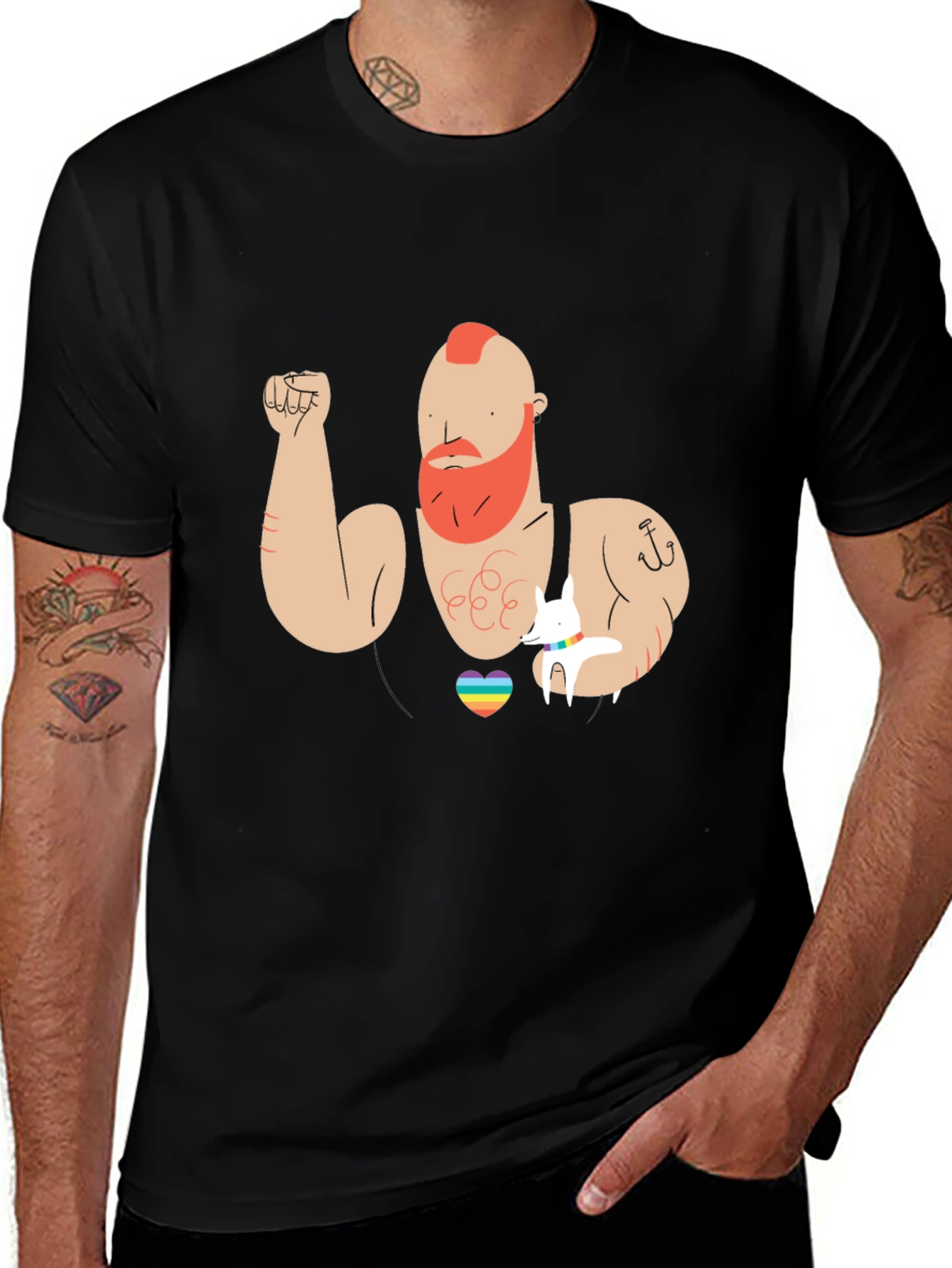 Rainbow Heart Muscle Man Graphic T-Shirt