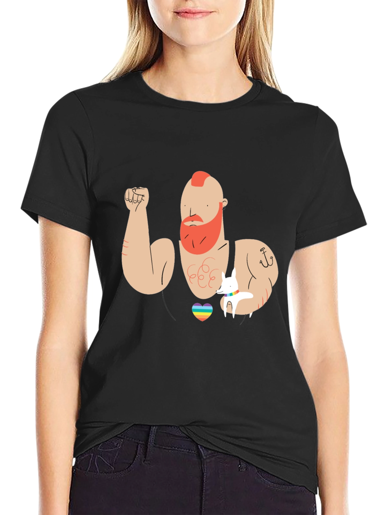 Rainbow Heart Muscle Man Graphic T-Shirt