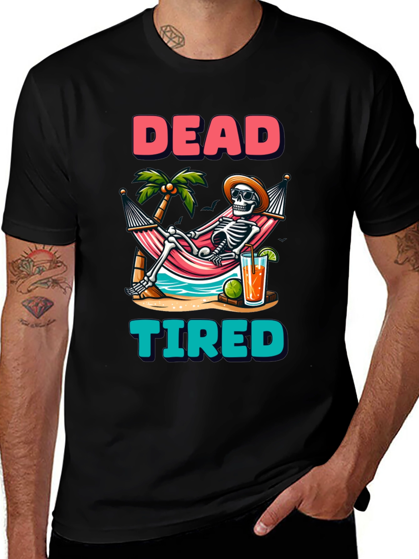 Dead Tired Skeleton Graphic T-Shirt