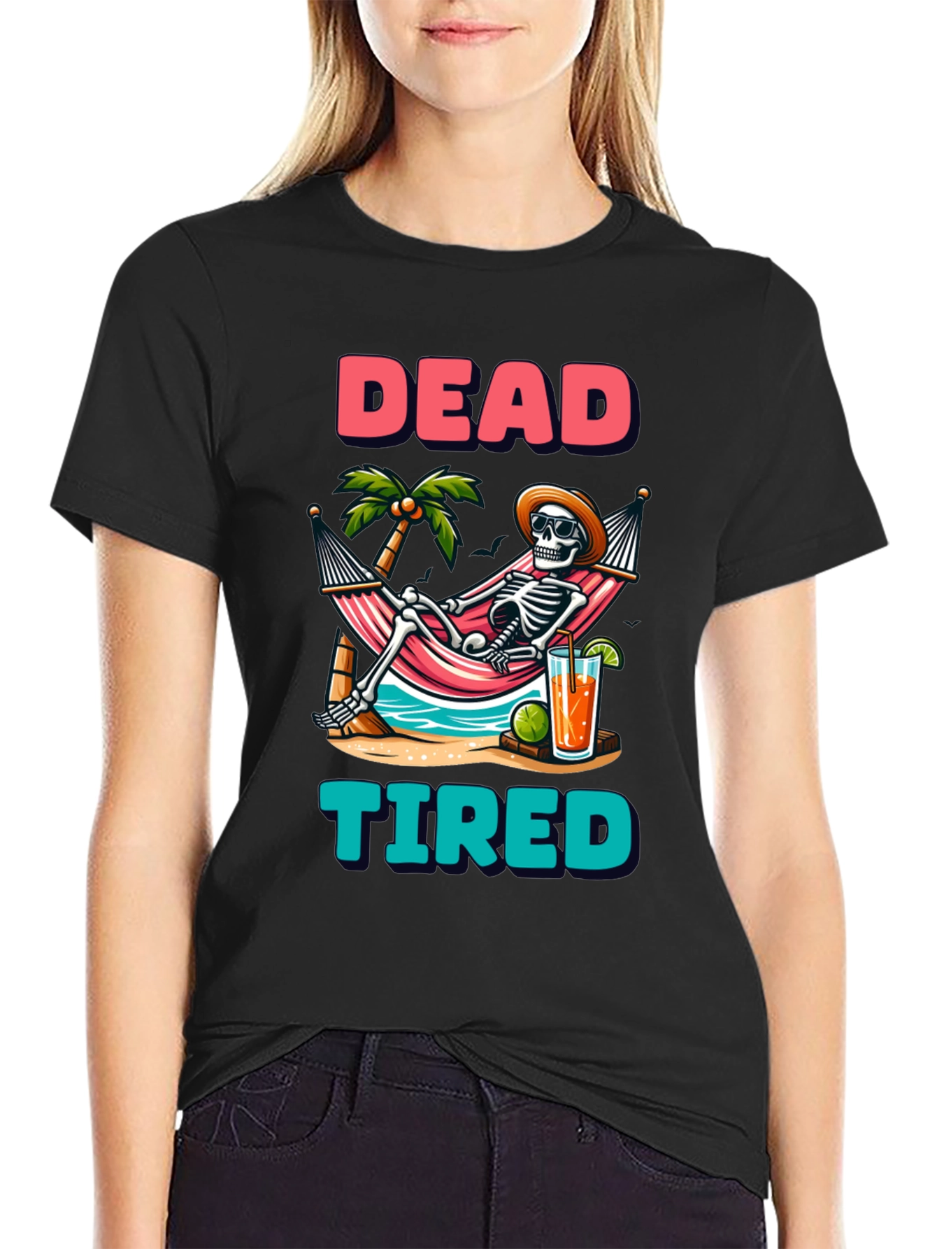 Dead Tired Skeleton Graphic T-Shirt