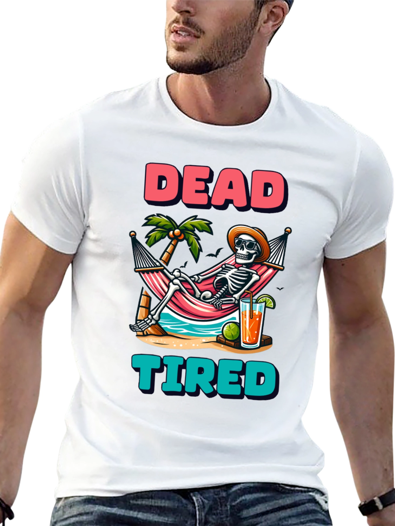 Dead Tired Skeleton Graphic T-Shirt
