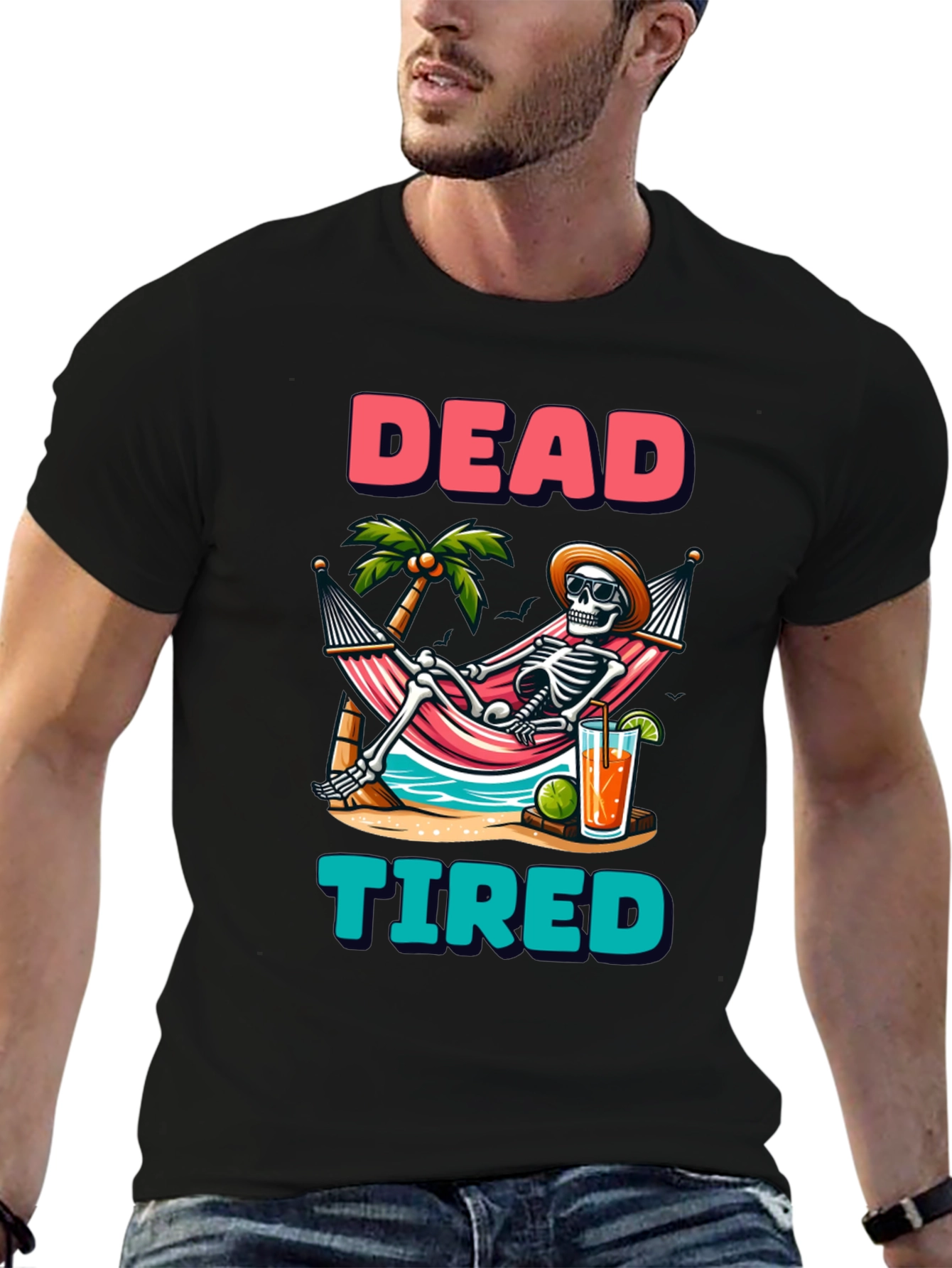 Dead Tired Skeleton Graphic T-Shirt