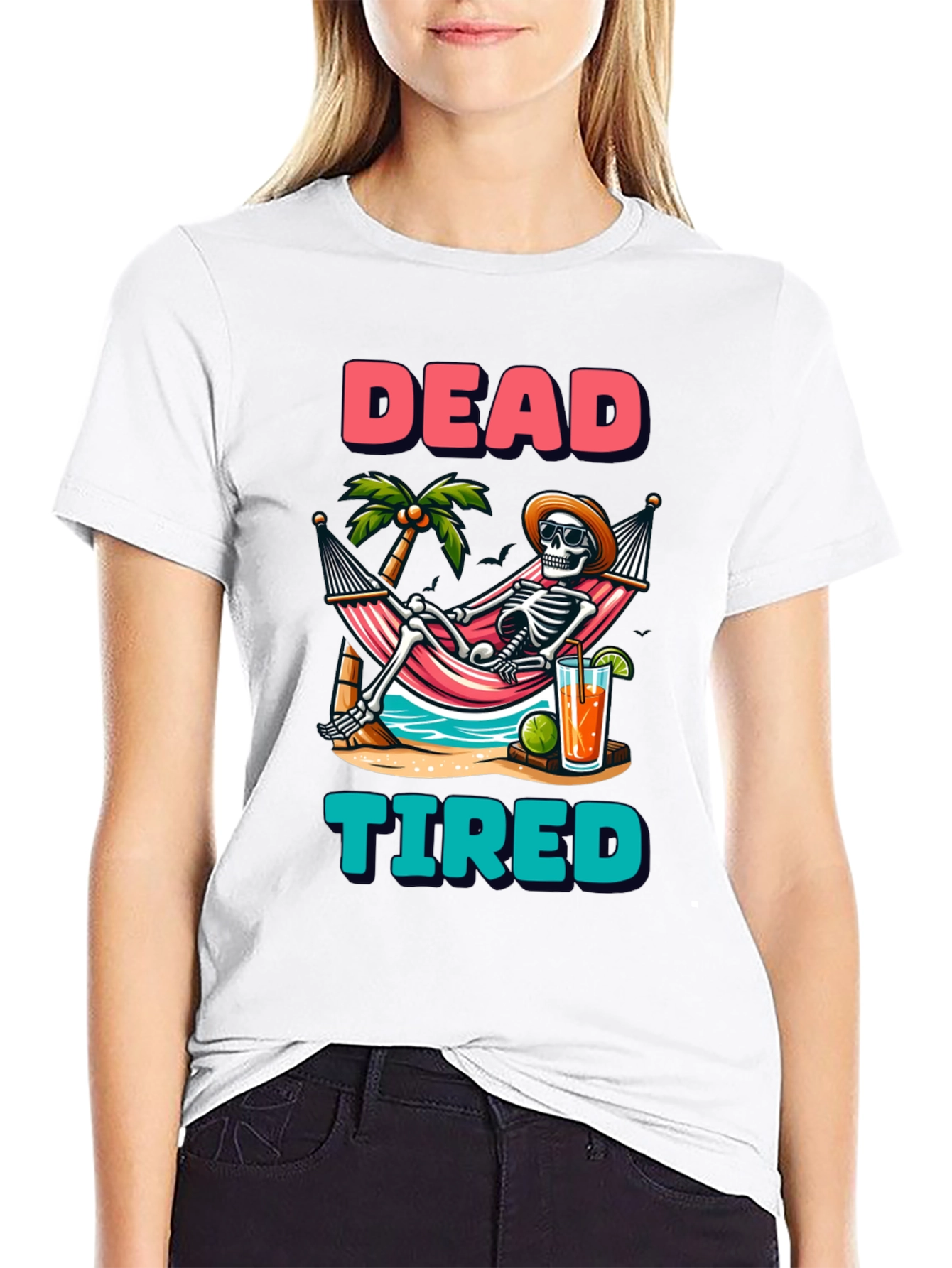 Dead Tired Skeleton Graphic T-Shirt