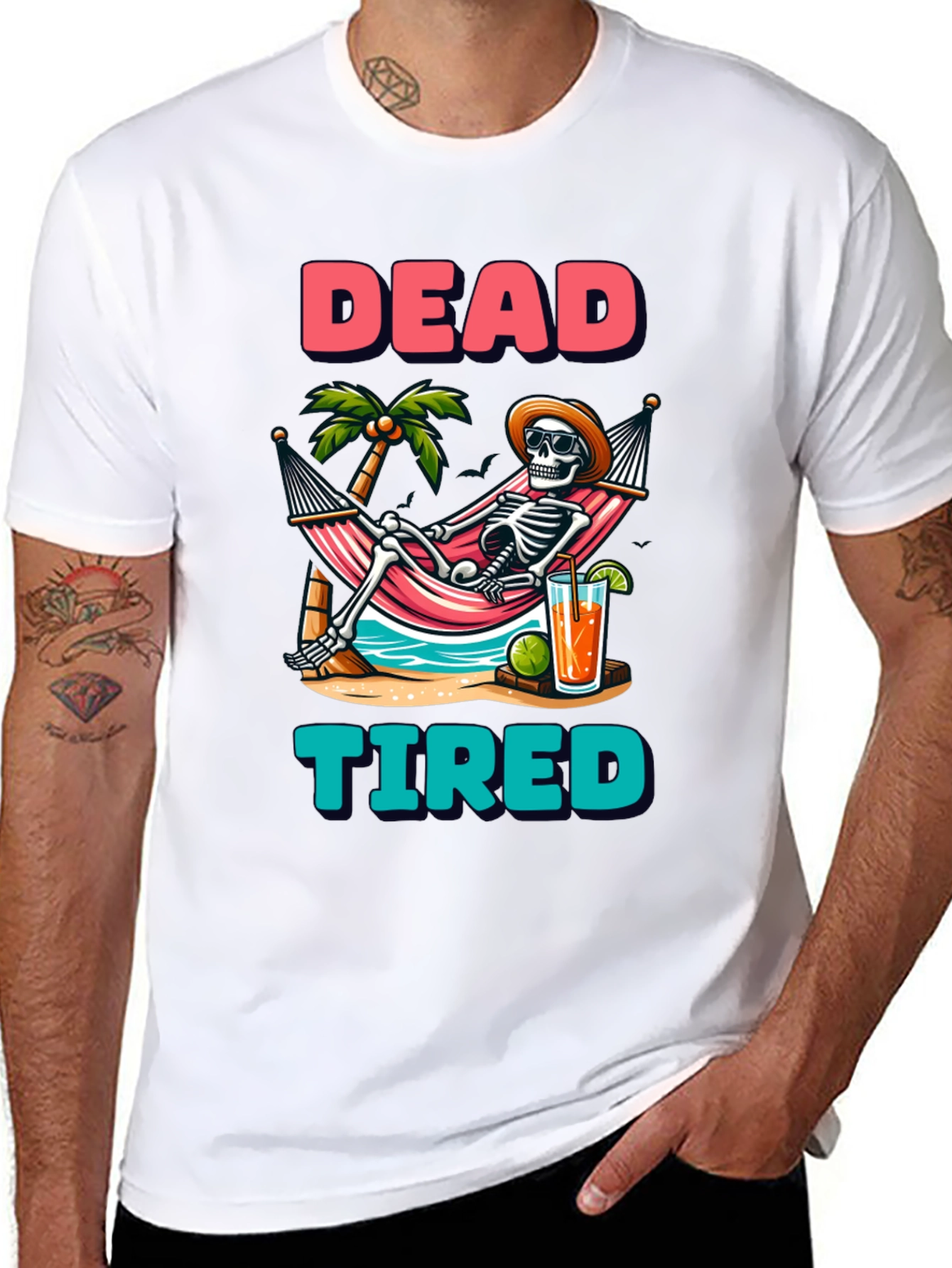 Dead Tired Skeleton Graphic T-Shirt