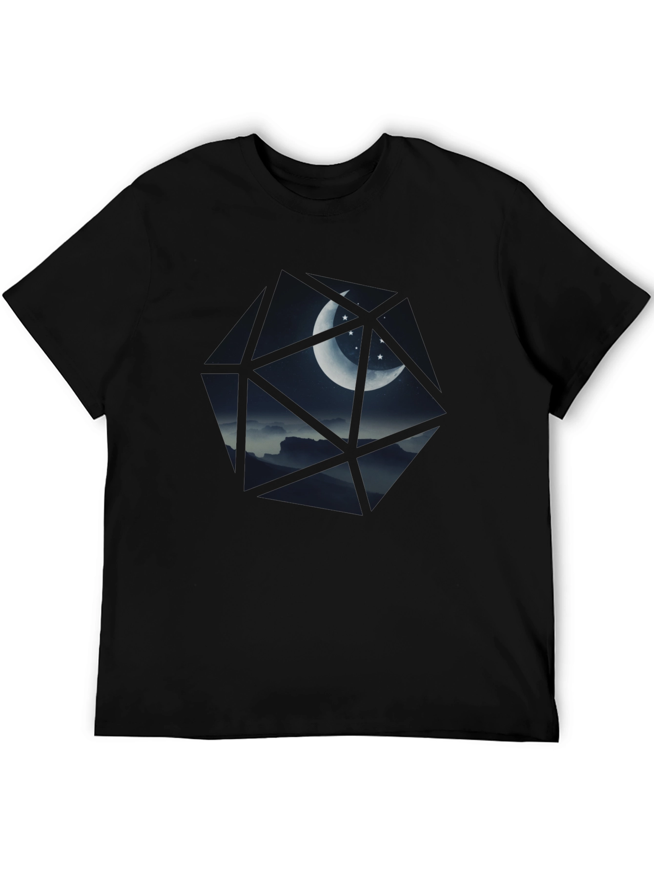 Geometric Moon & Stars Black T-Shirt