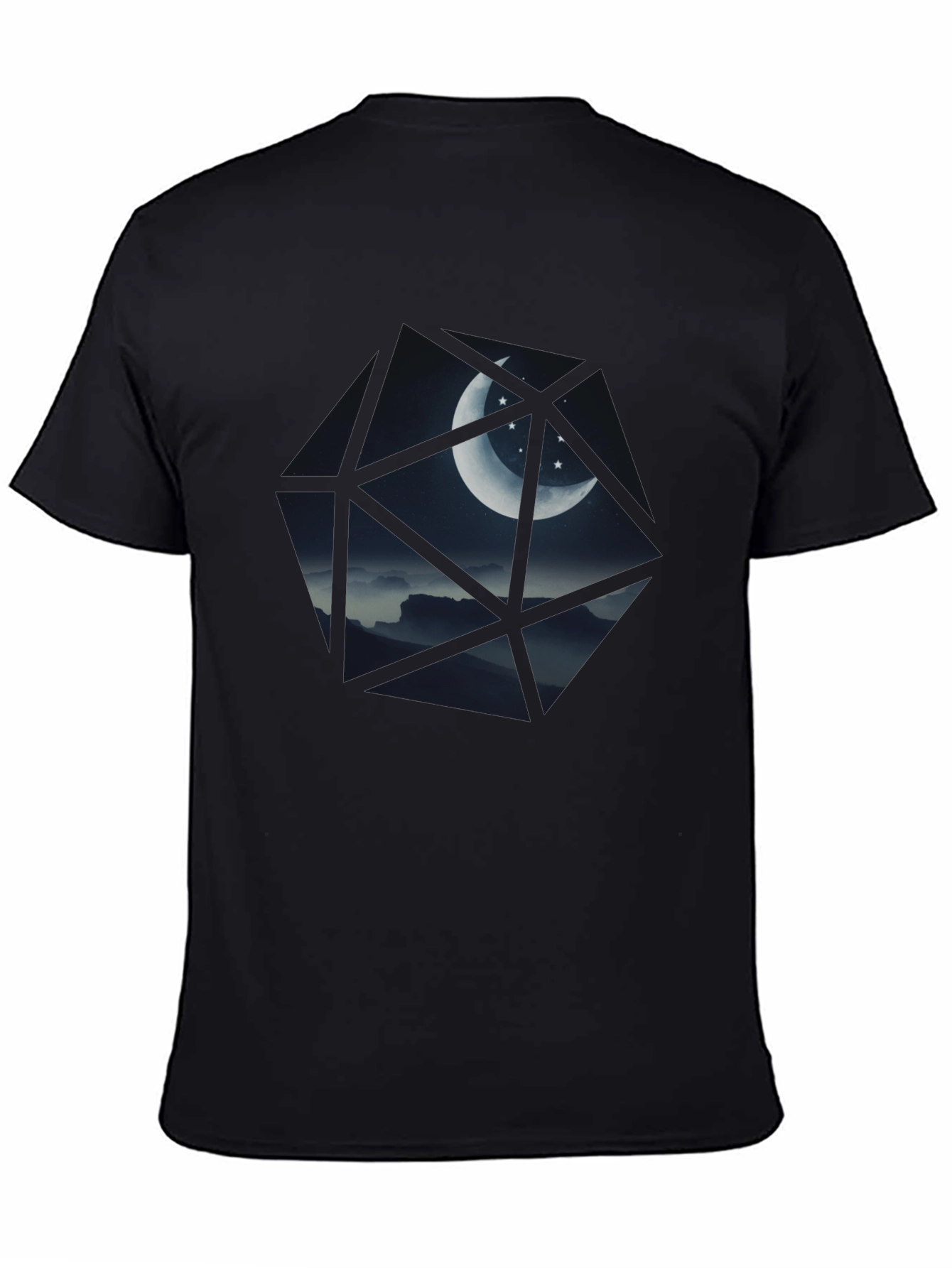 Geometric Moon & Stars Black T-Shirt