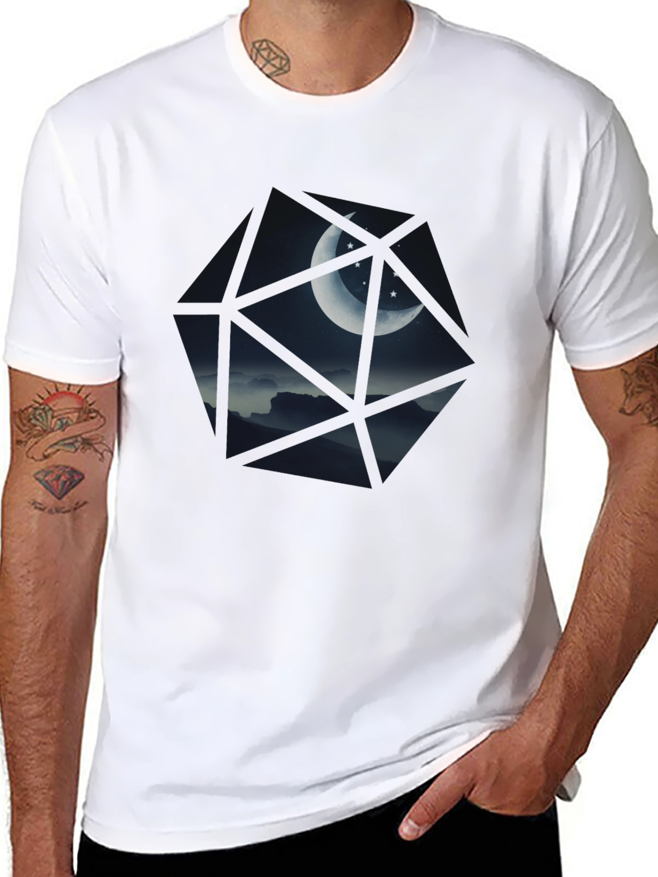 Geometric Moon & Stars Black T-Shirt