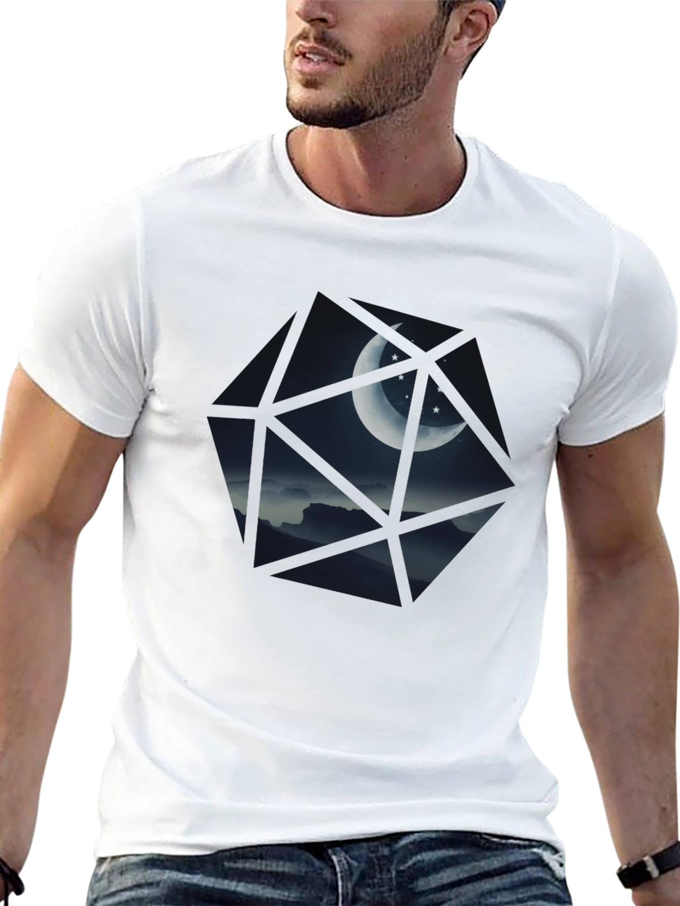 Geometric Moon & Stars Black T-Shirt