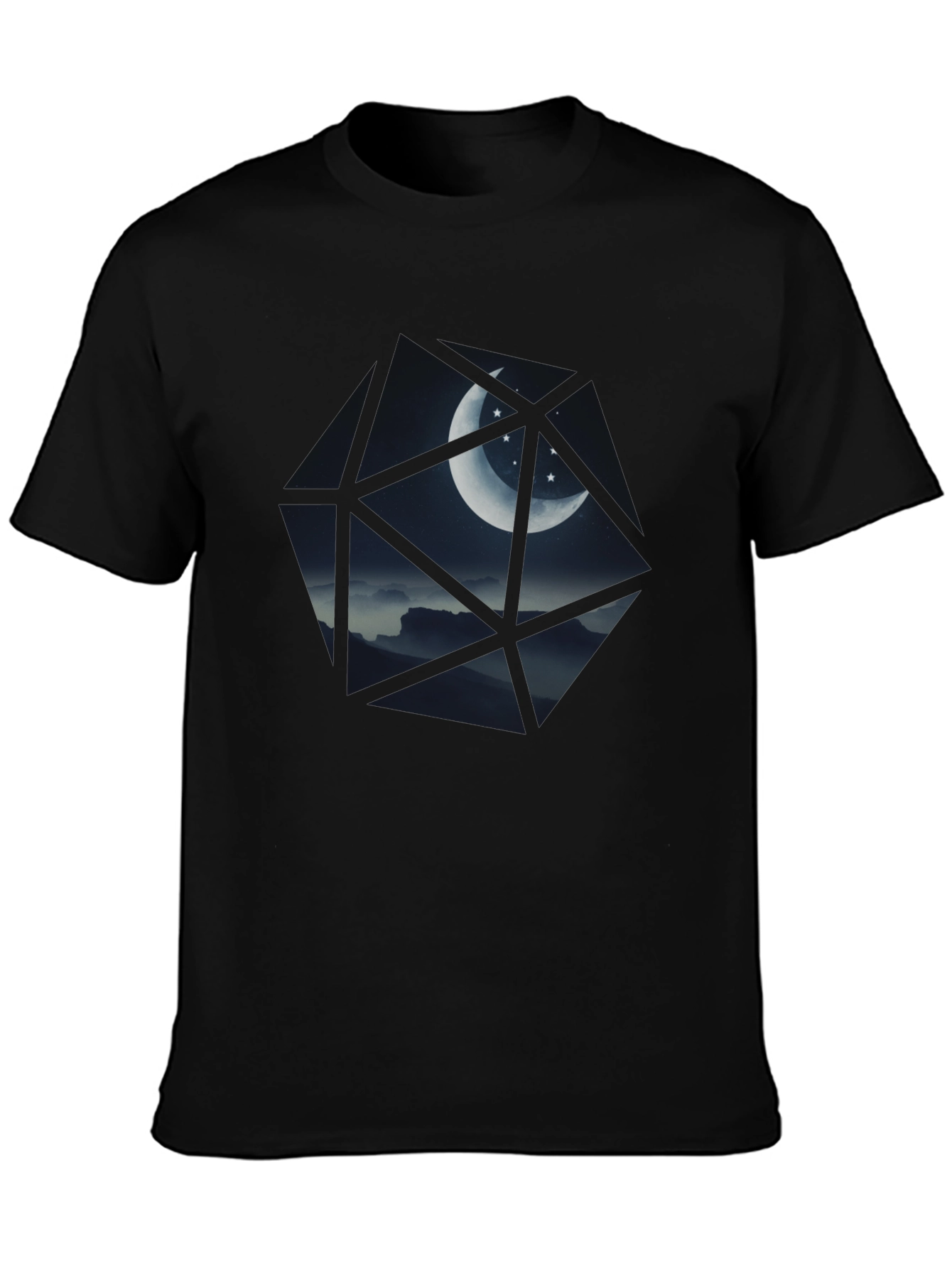 Geometric Moon & Stars Black T-Shirt