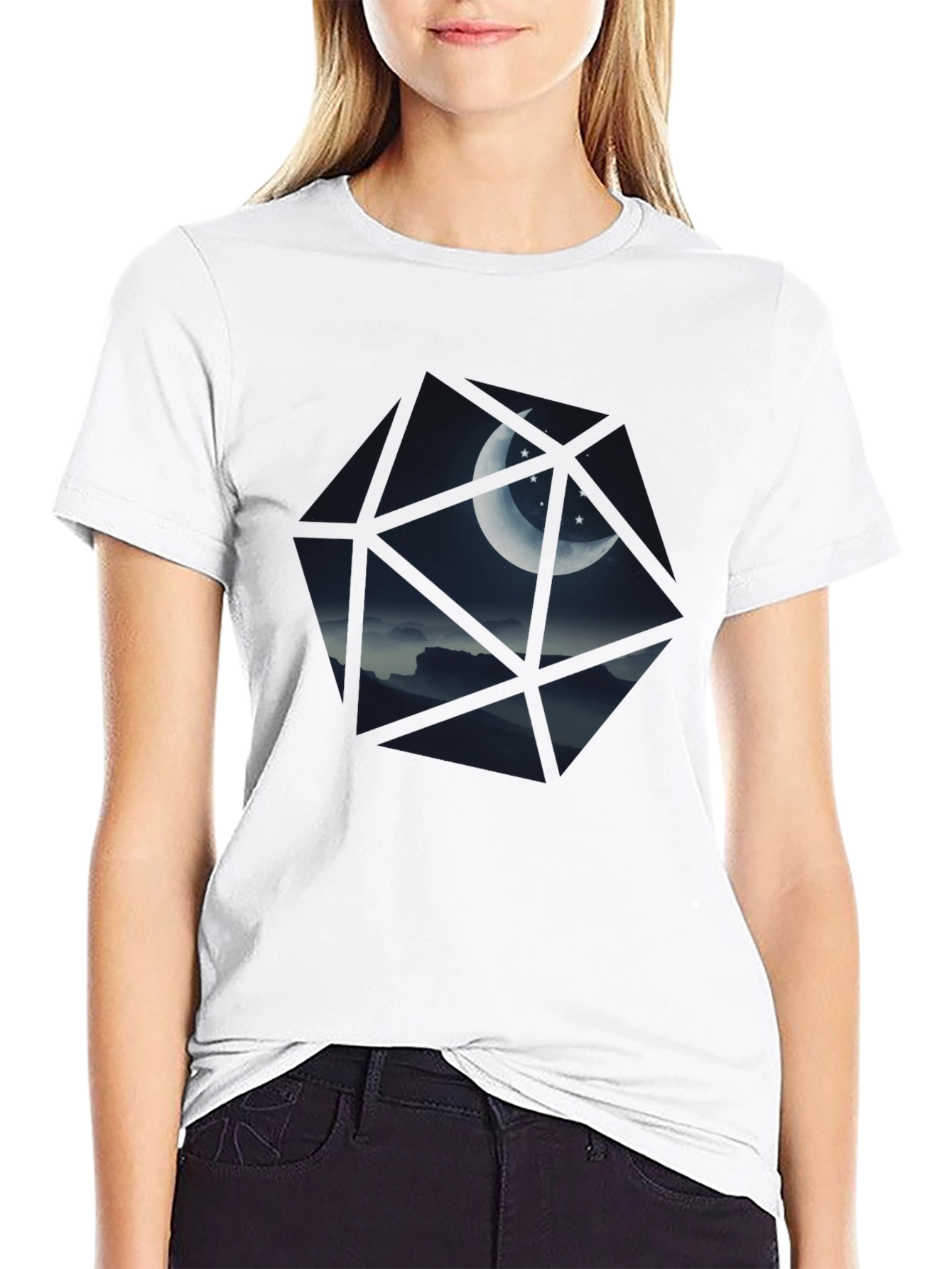 Geometric Moon & Stars Black T-Shirt