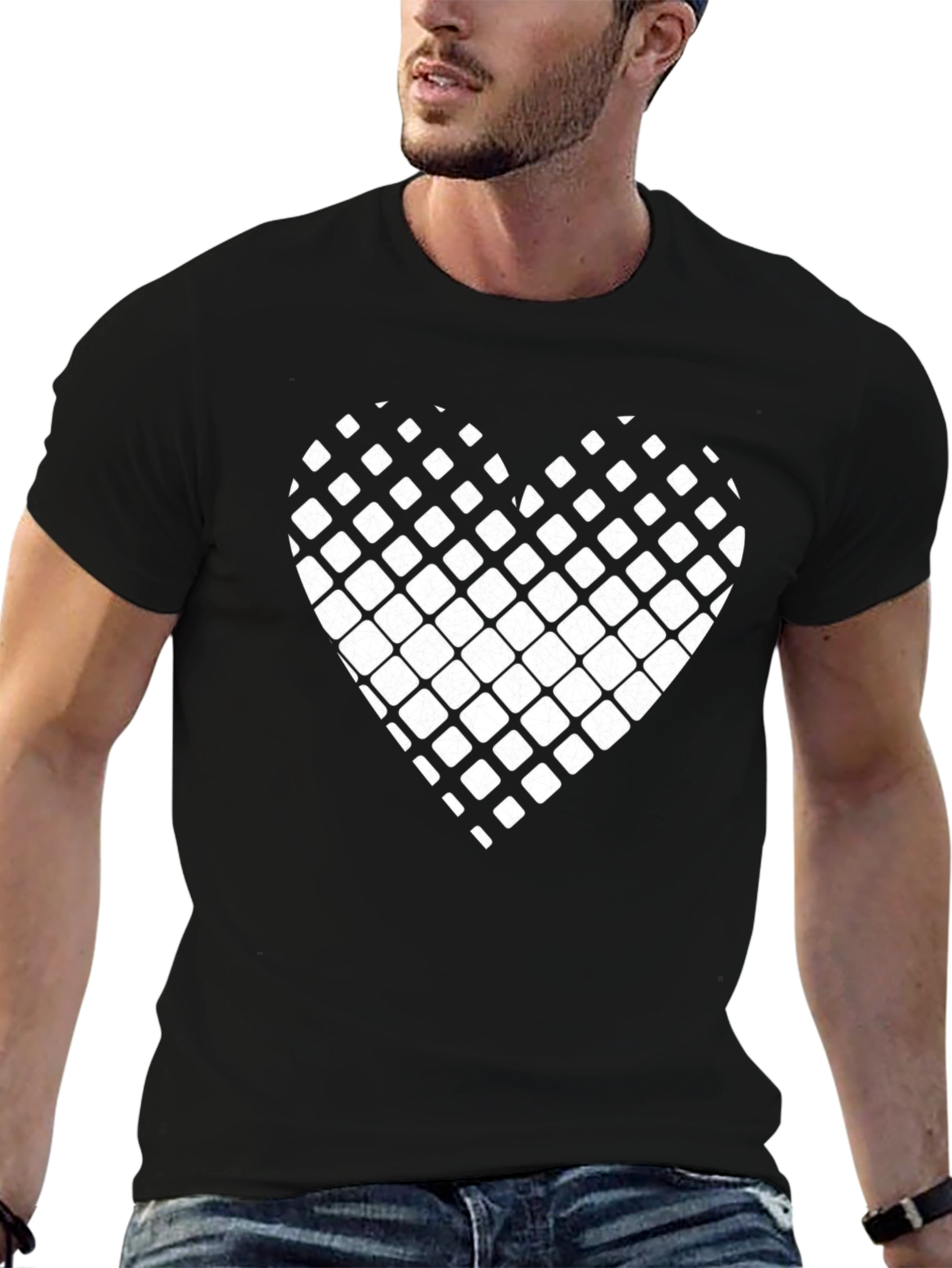 Modern Grid Heart Black T-Shirt