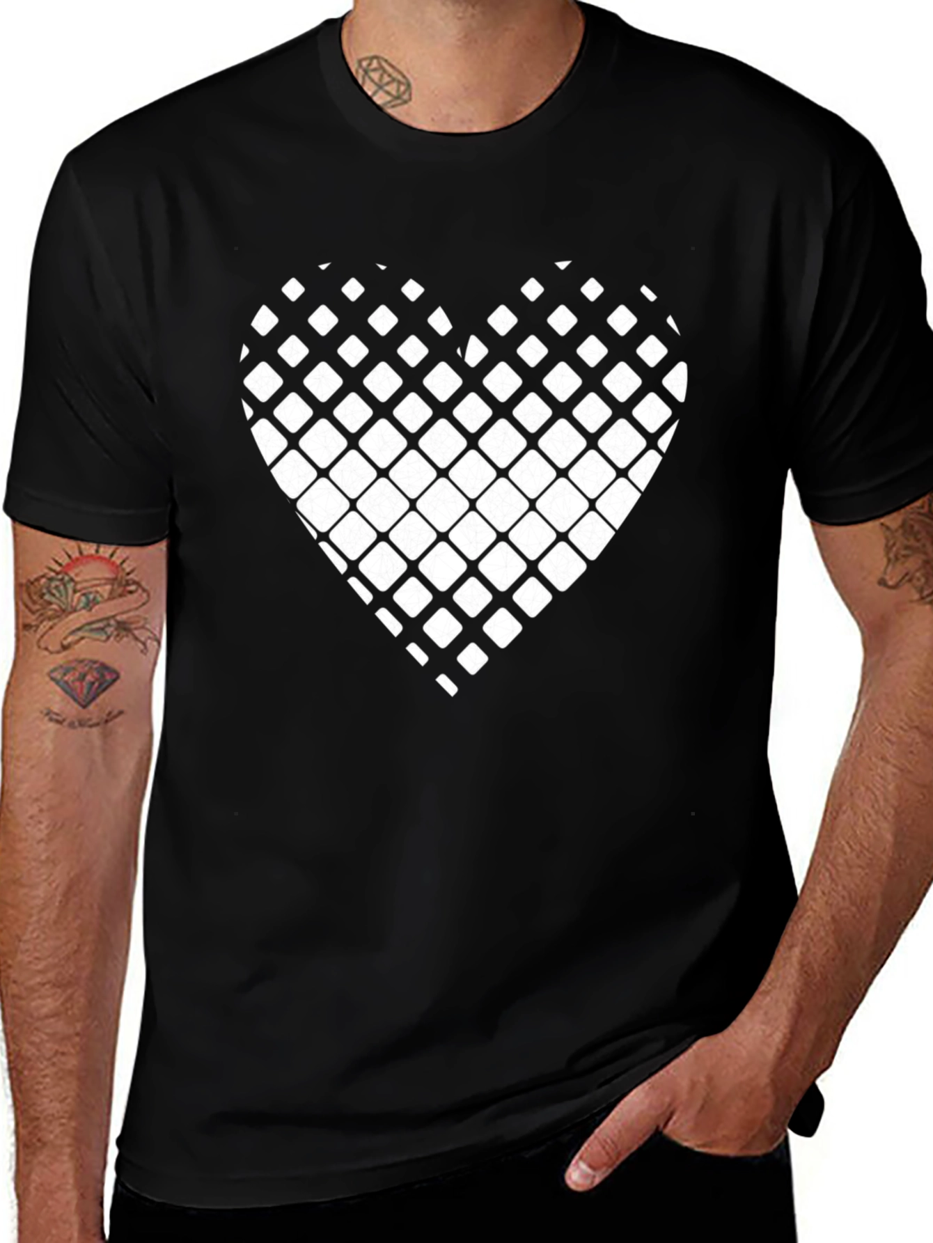 Modern Grid Heart Black T-Shirt