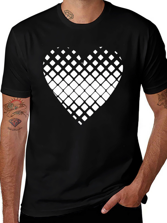 Modern Grid Heart Black T-Shirt
