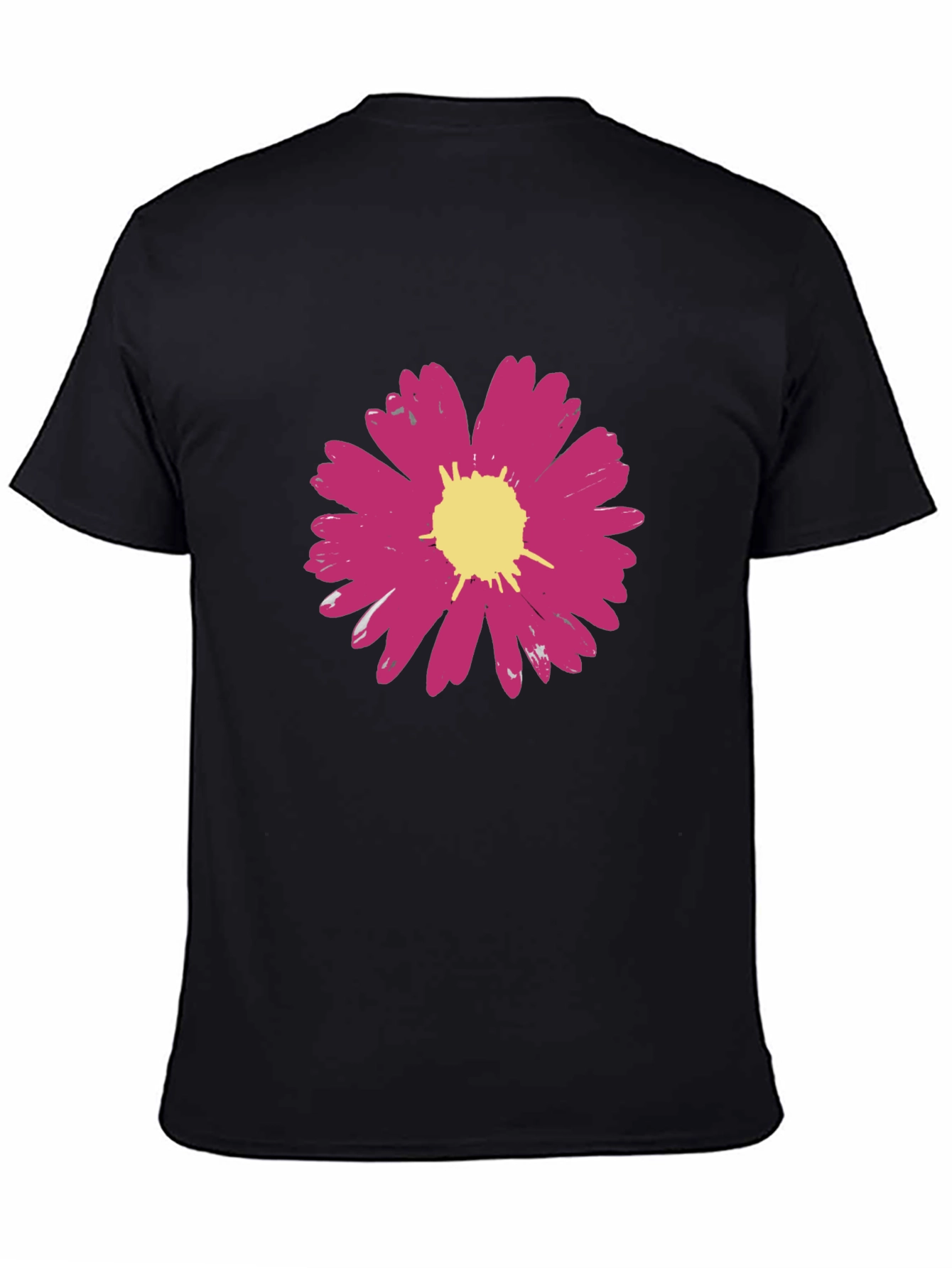 Pink Flower Graphic Black T-Shirt