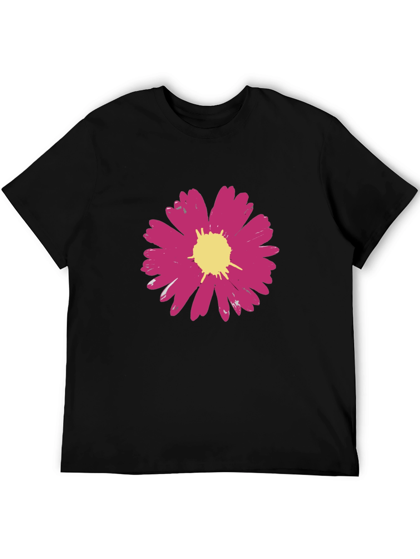Pink Flower Graphic Black T-Shirt