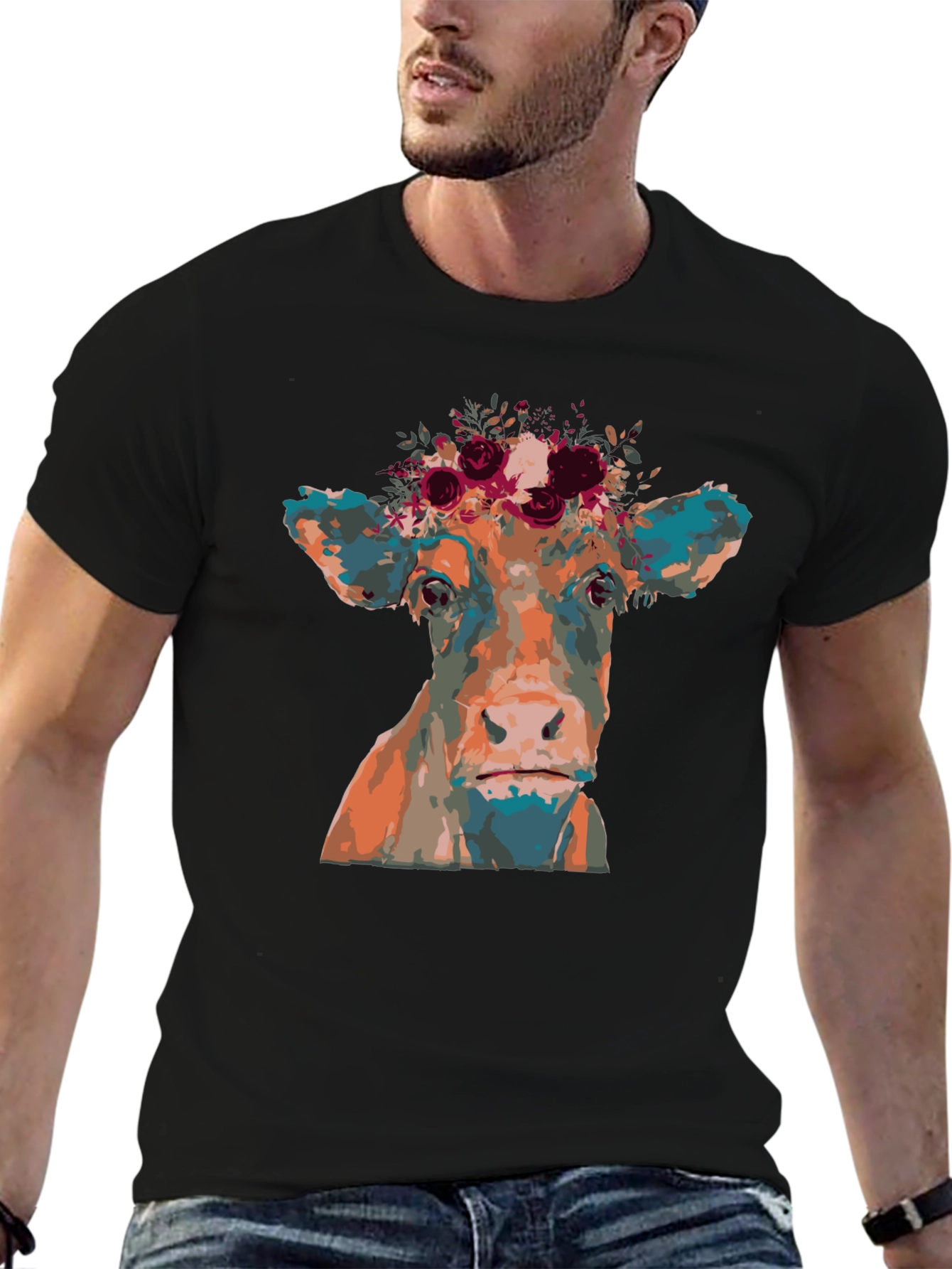 Cow Floral Crown Graphic Tee - Unisex