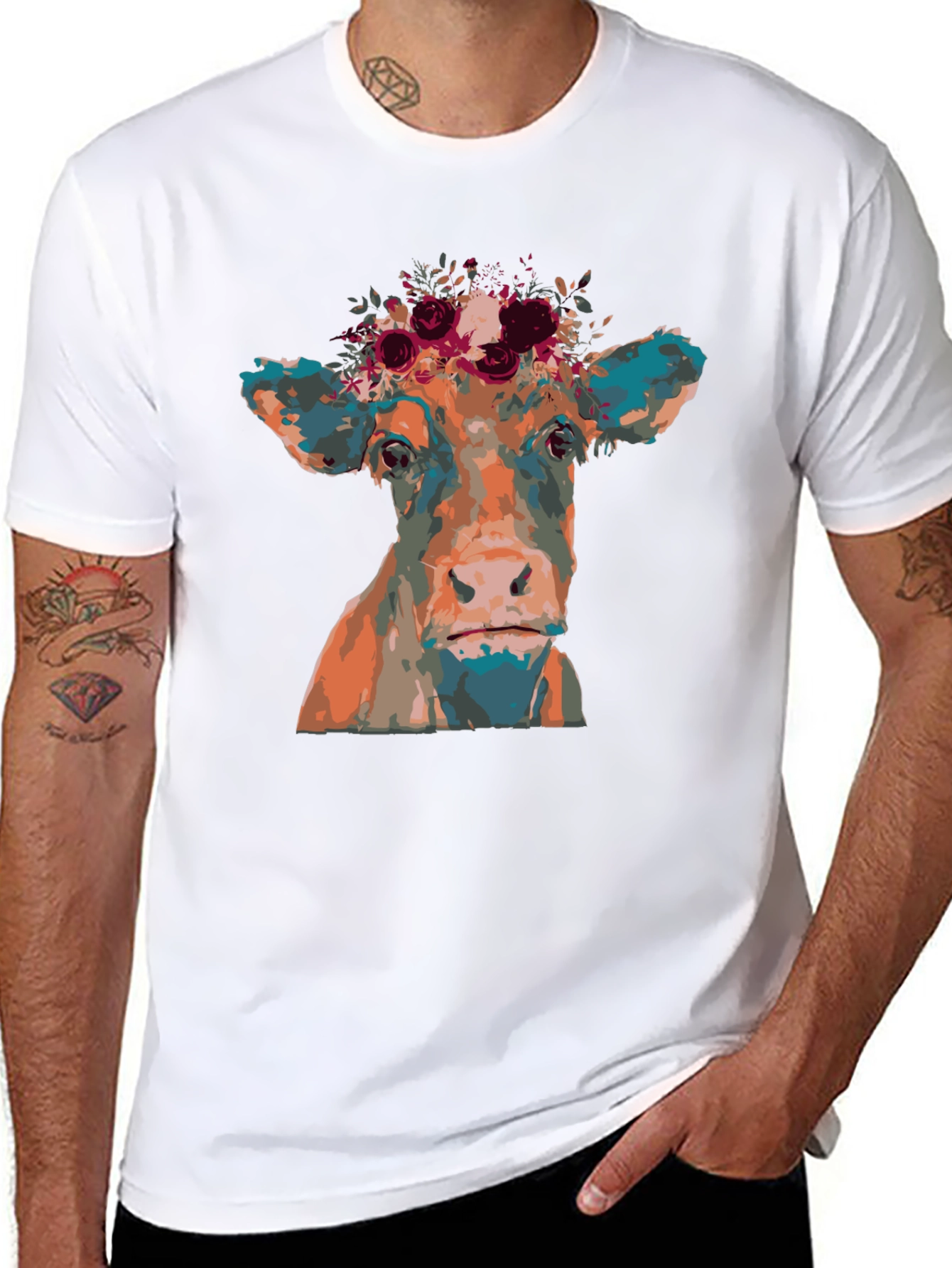 Cow Floral Crown Graphic Tee - Unisex