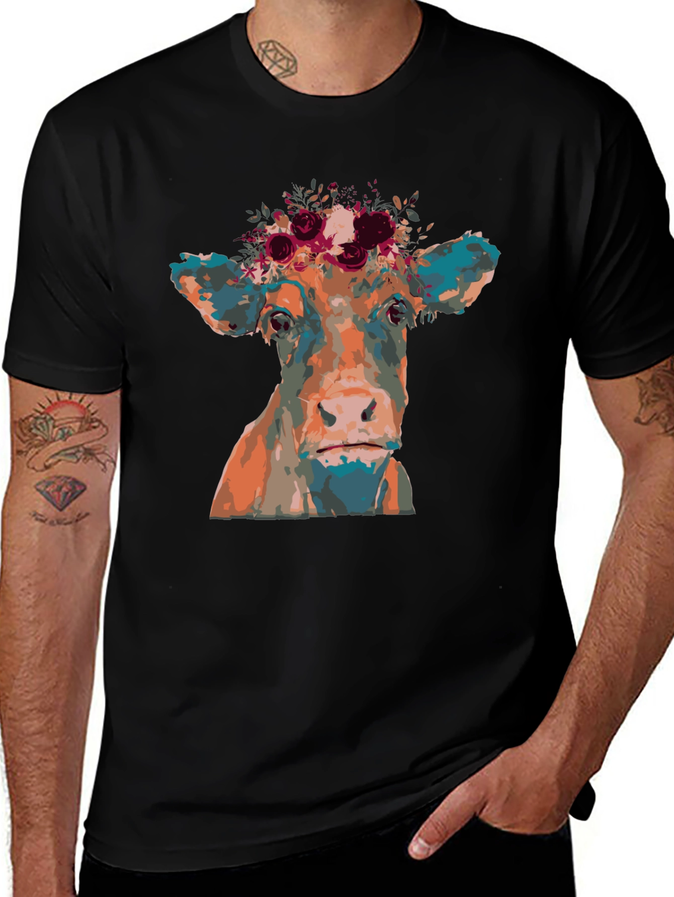 Cow Floral Crown Graphic Tee - Unisex