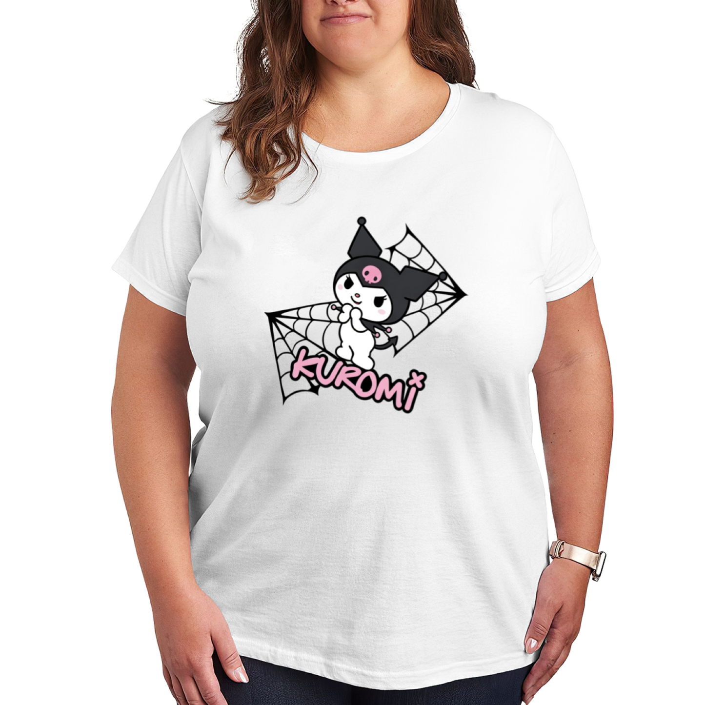 Plus Size Women Cool Kuromi Spider Web Cartoon Print Daily Tee
