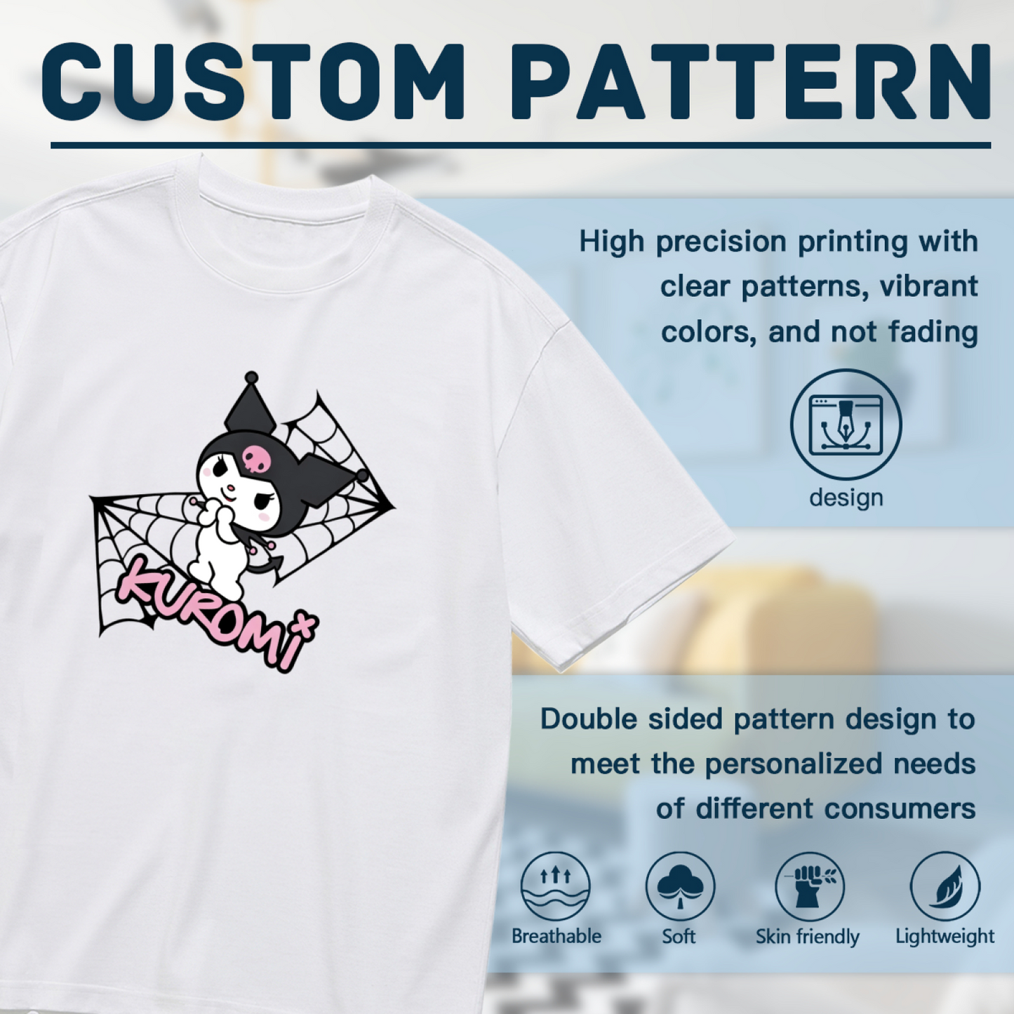 Plus Size Women Cool Kuromi Spider Web Cartoon Print Daily Tee