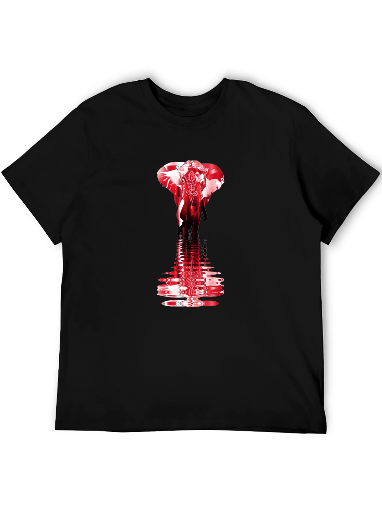 Red Elephant Graphic Print Black T-Shirt