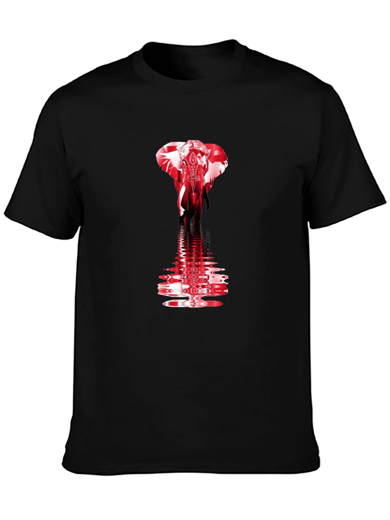 Red Elephant Graphic Print Black T-Shirt