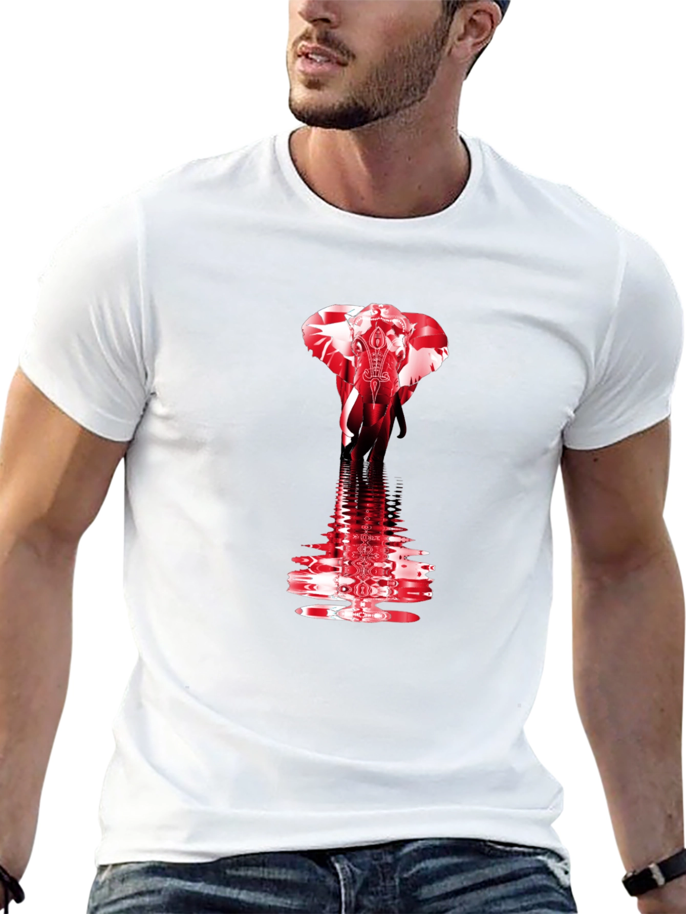 Red Elephant Graphic Print Black T-Shirt
