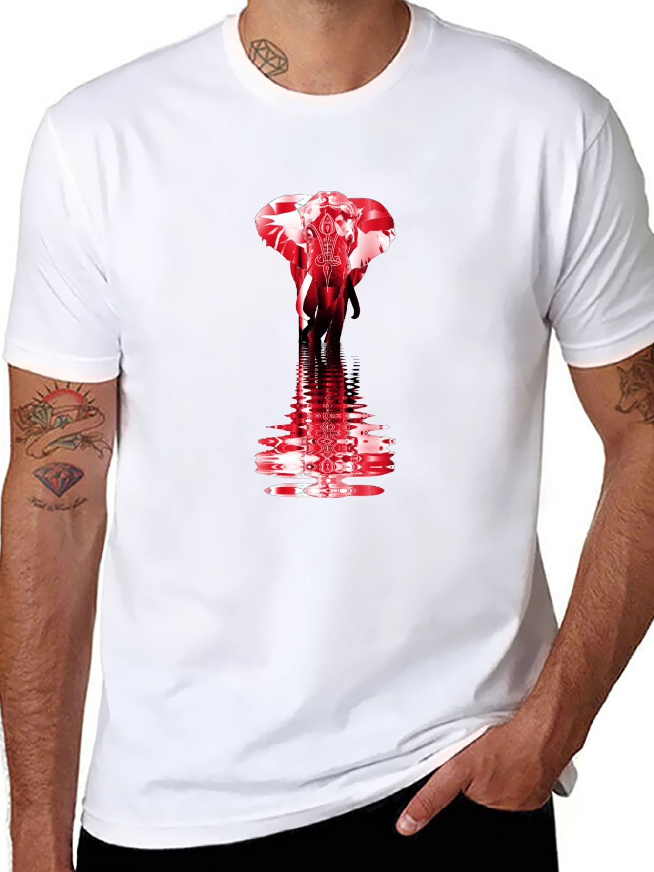 Red Elephant Graphic Print Black T-Shirt