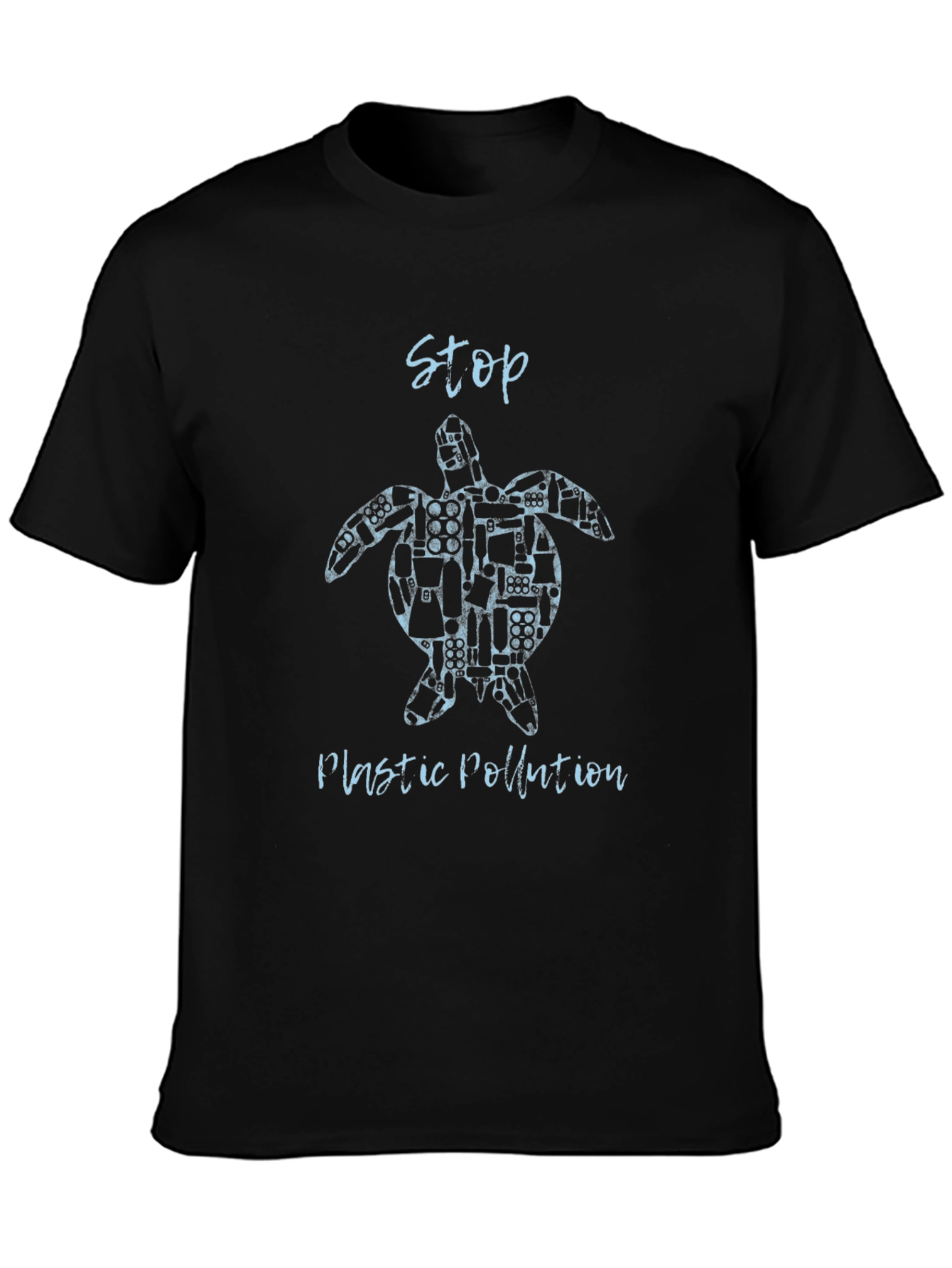 Stop Plastic Pollution Turtle Graphic Tee - Black