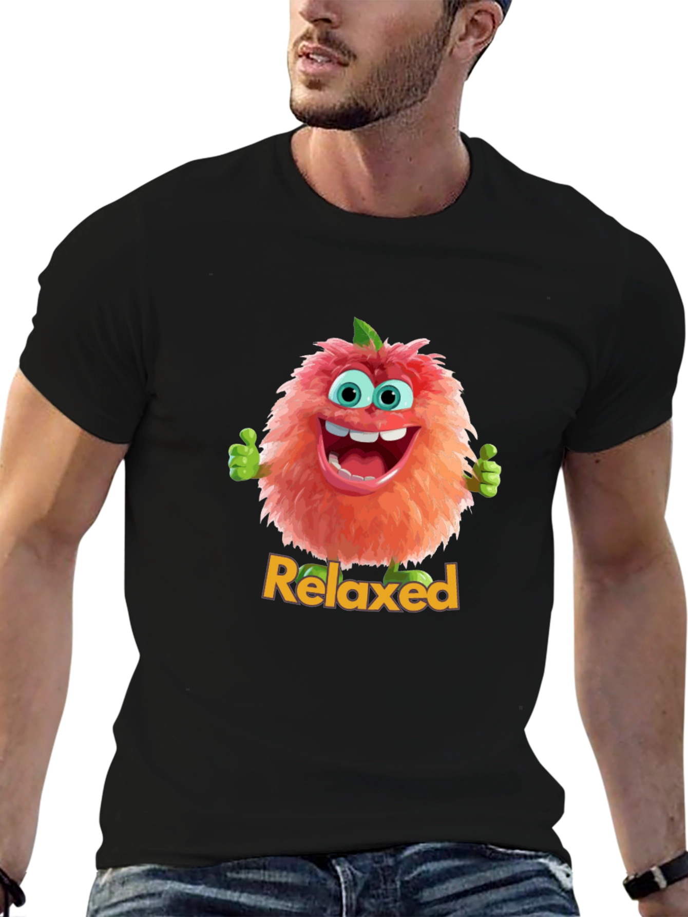 Relaxed Fuzzy Character Black T-Shirt